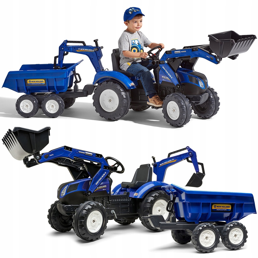 Falk Traktor Na Pedały New Holland T8 Z Koparką I Przyczepą 3-7 Lat
