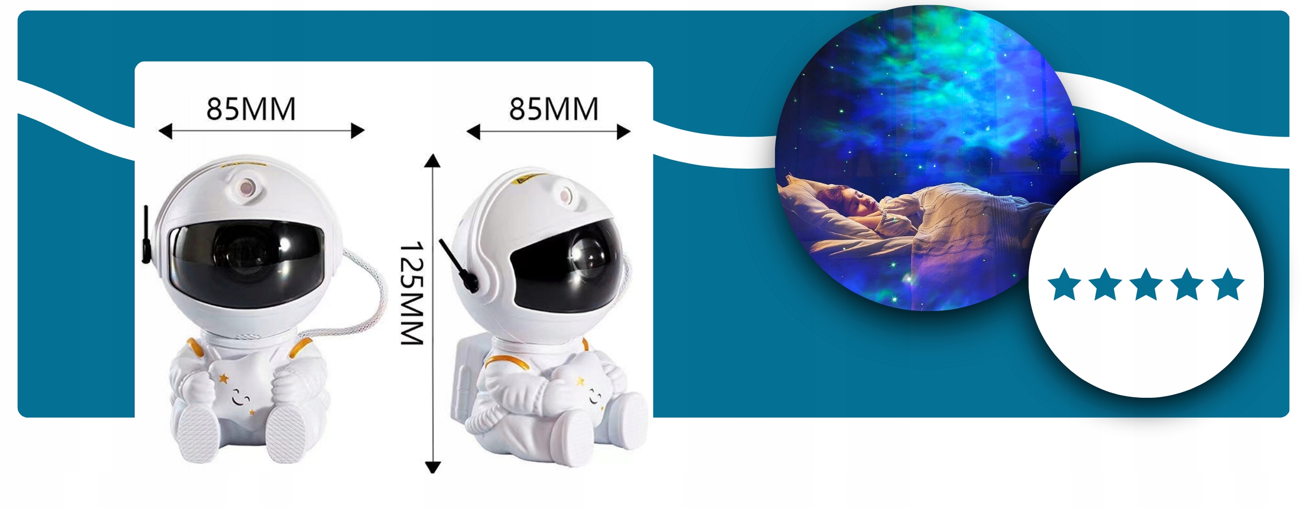 PROJEKTOR GWIAZD ASTRONAUTA LAMPKA NOCNA GALAXY DLA DZIECKA KOSMOS PILOT Długość/wysokość 12.5 cm