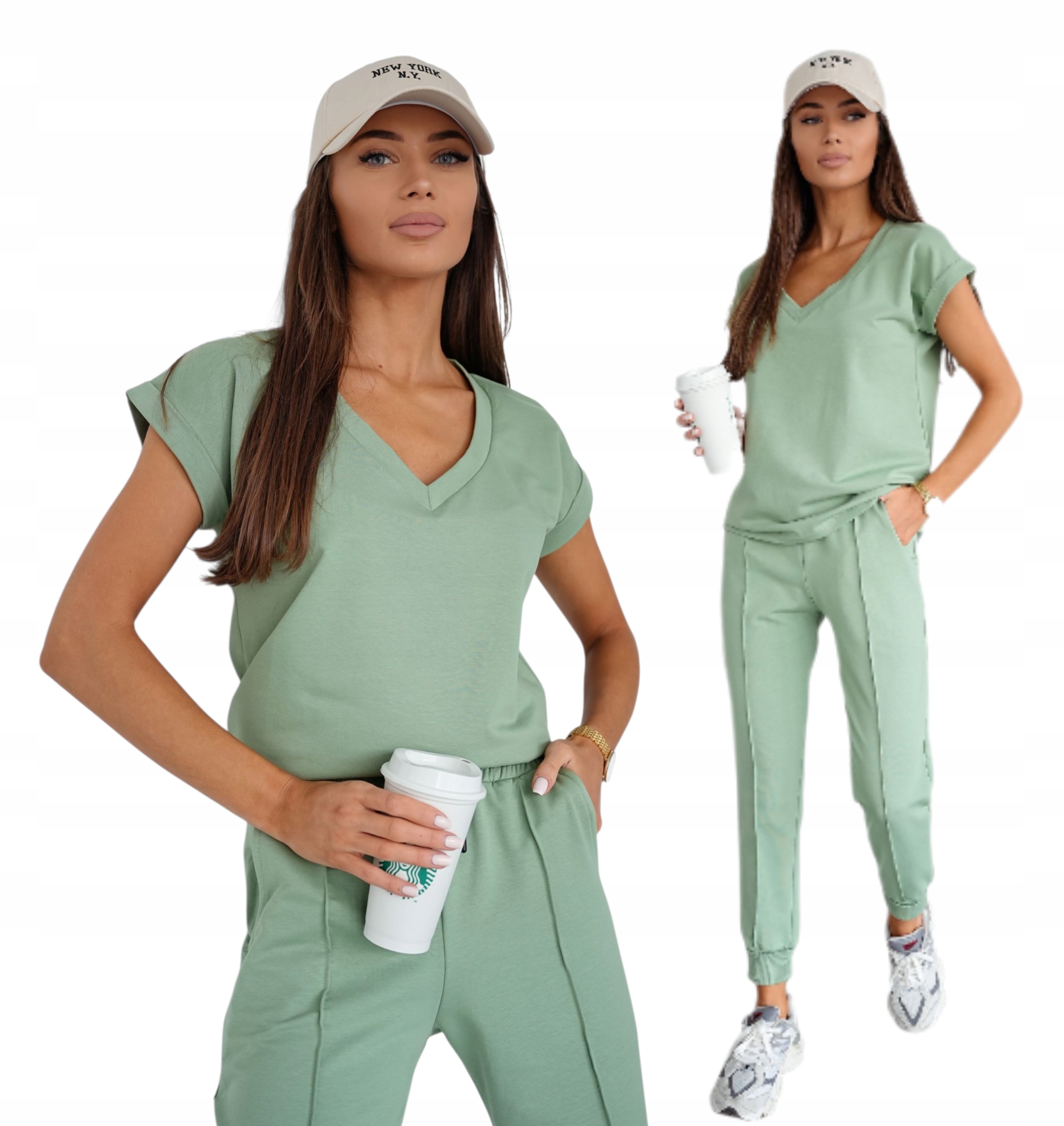 Dámský Letní Bavlněný Komplet Tričko S Krátkým Rukávem A Kalhoty Khaki S/m Pl