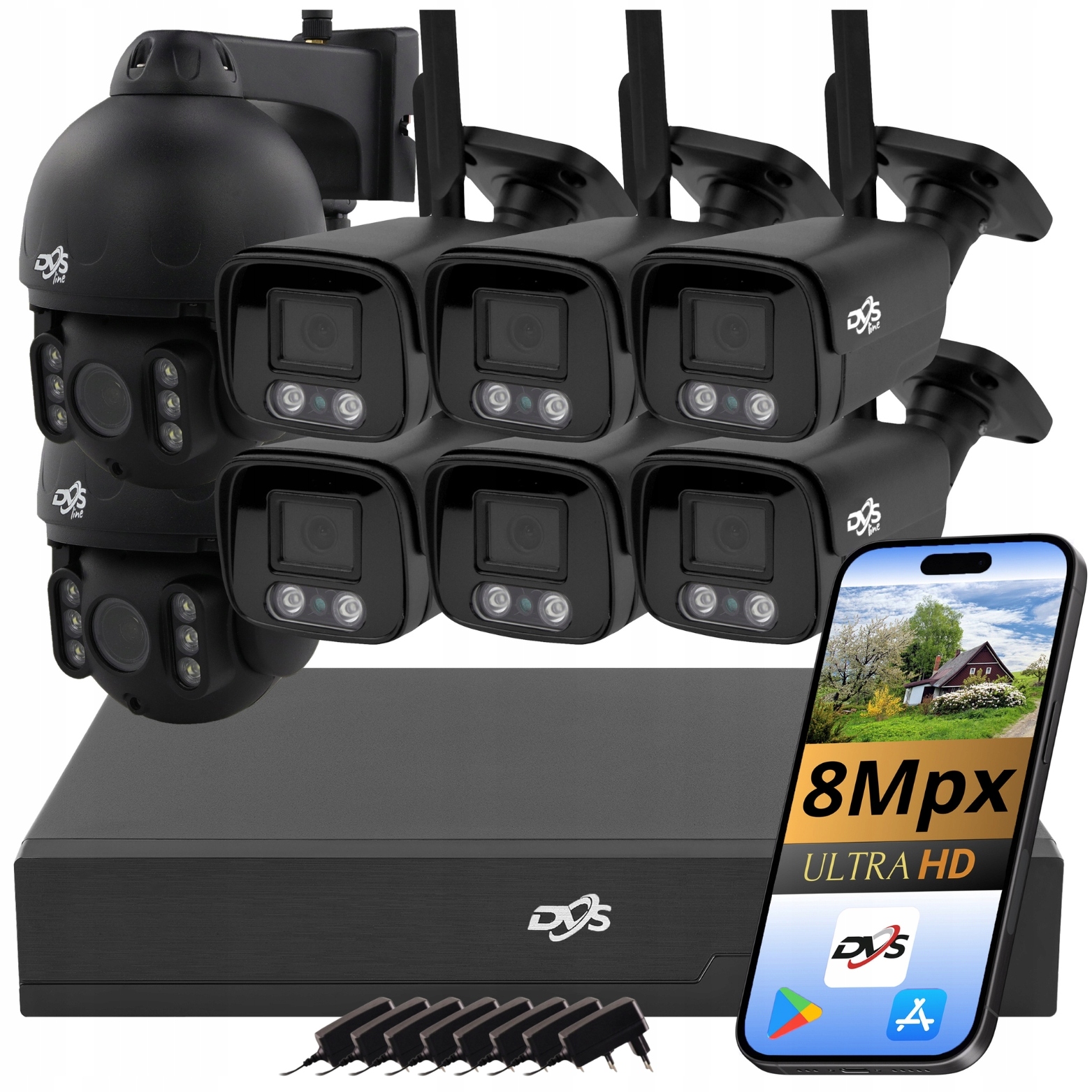 Sada Černých Wifi Kamer 6x Tuba 2x Otočná Externí Monitorovací Sada 4K 8MP