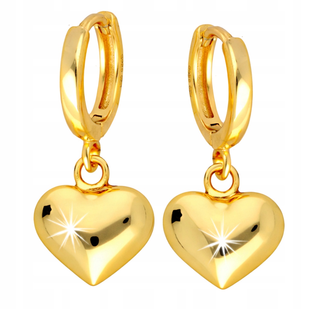 Złote kolczyki 925 Duże Serca Pełne Serca na Dzień Kobiet Srebro Złocone