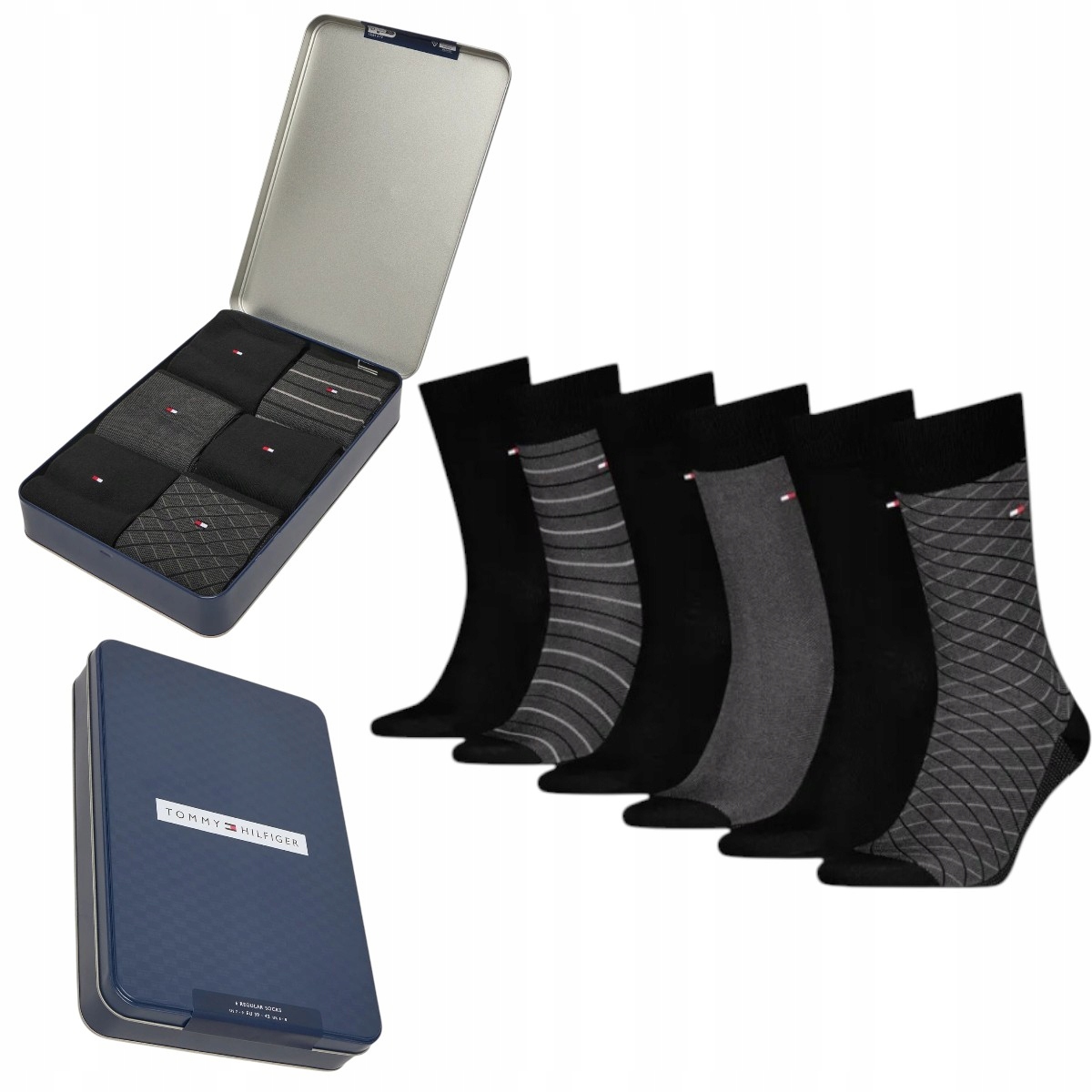 Pánské Ponožky Tommy Hilfiger v dárkové Grafit , 6 Ponožky , Dárek vel. 39-42