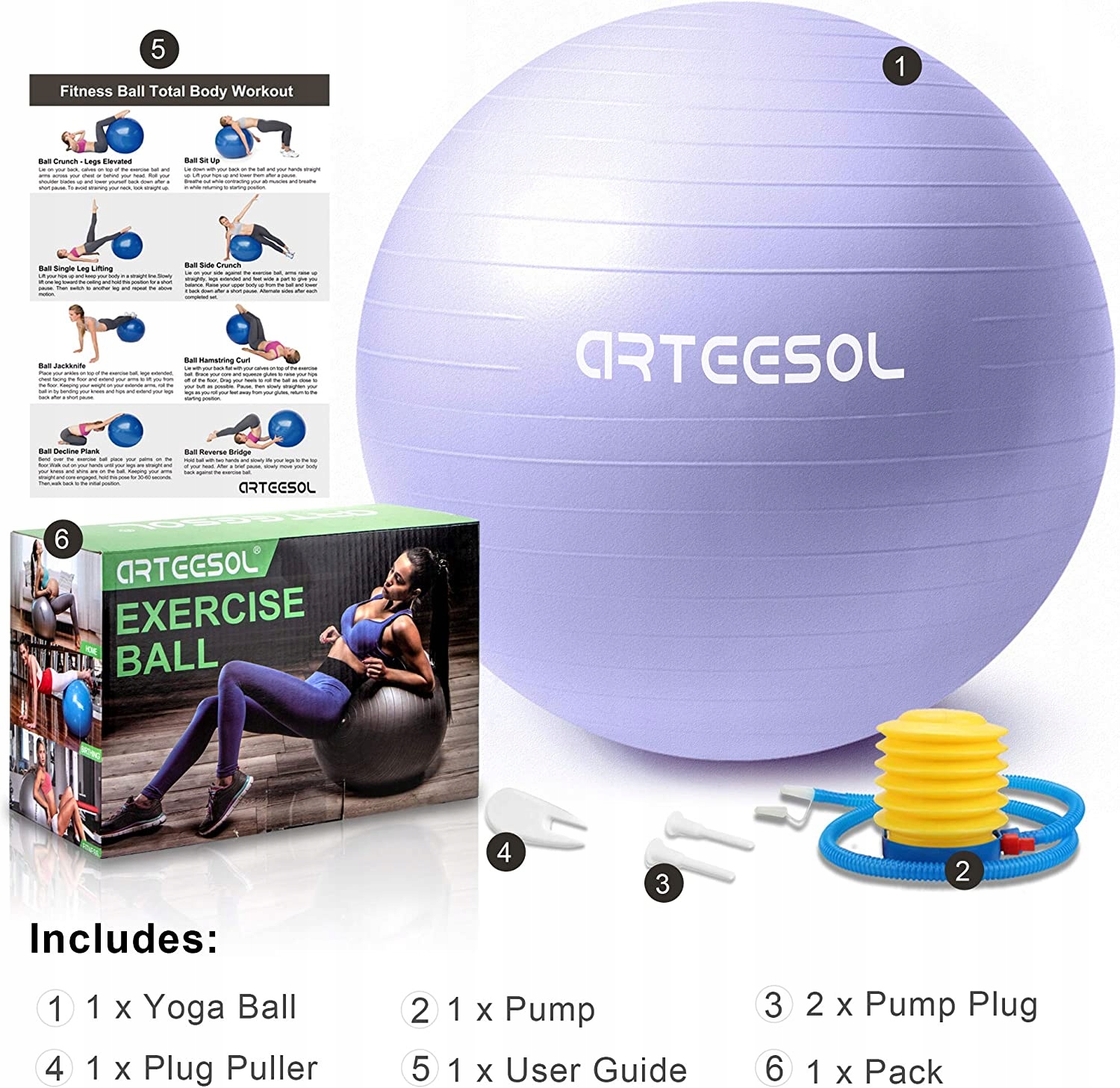 PIŁKA DO ĆWICZEŃ FITNESS 55CM LILA ARTEESOL Marka Arteesol