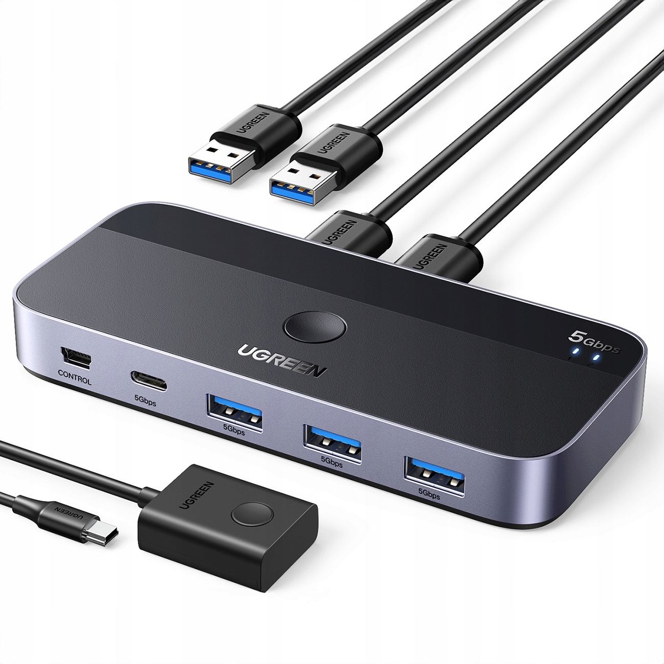 Přepínač switch 2-in-4 pro 2 počítače Usb 3.0 2x kabel Usb-a černý