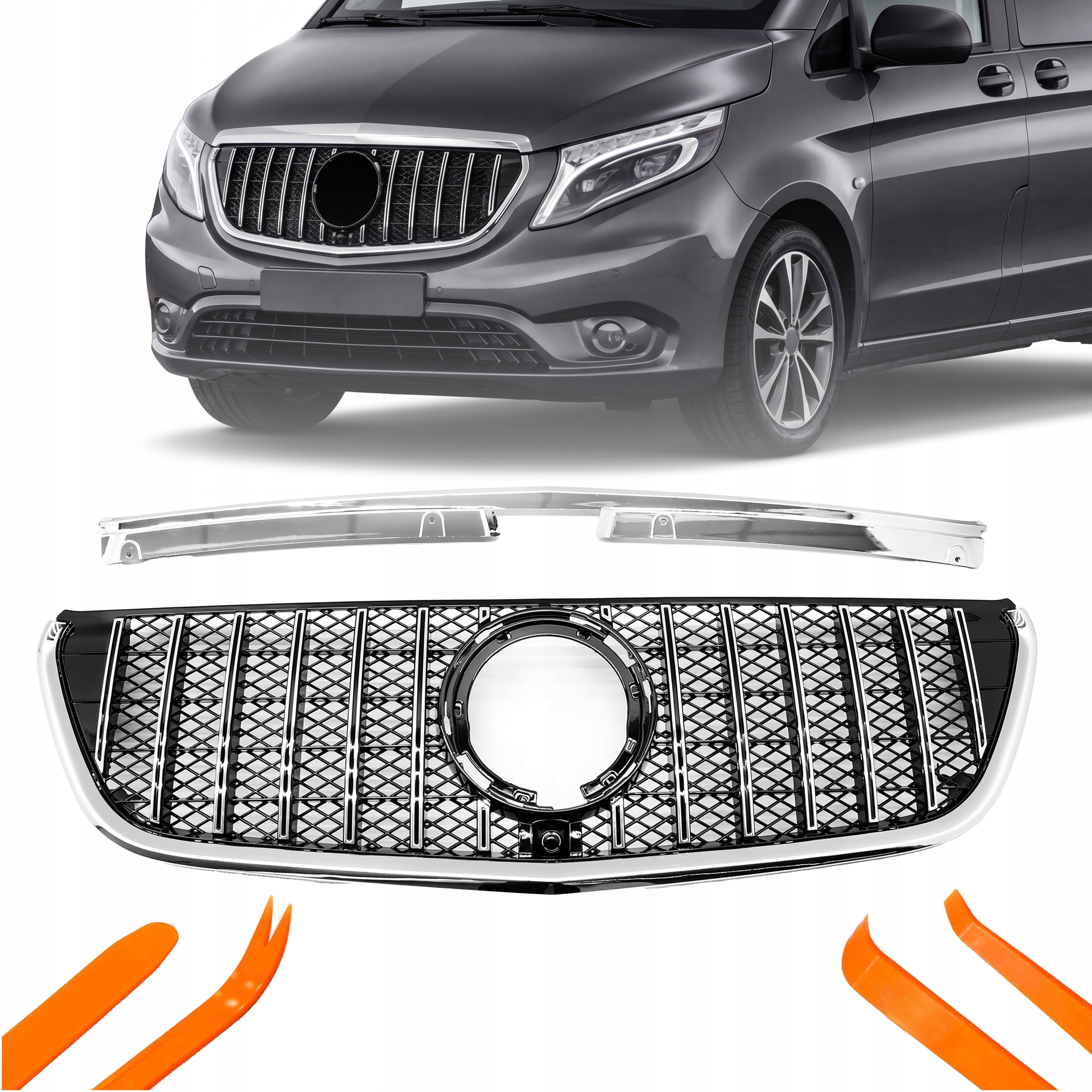 Atrapa Grill Mercedes Db Vito W447 2020- Stříbrná Gtr Style