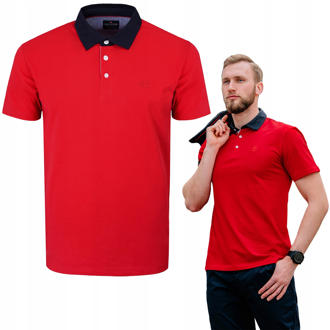 polokošile Pánské Červené Bavlněné Alt Elegantní 3XL Pako Jeans