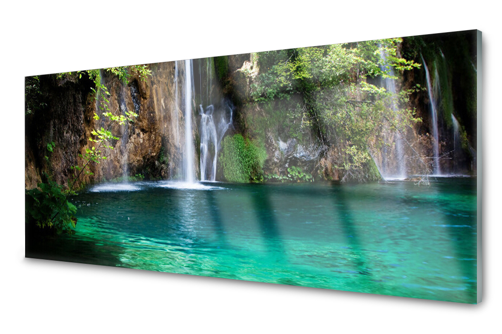 Sklenený panel do kuchyne Jazero Vodopád 125x50