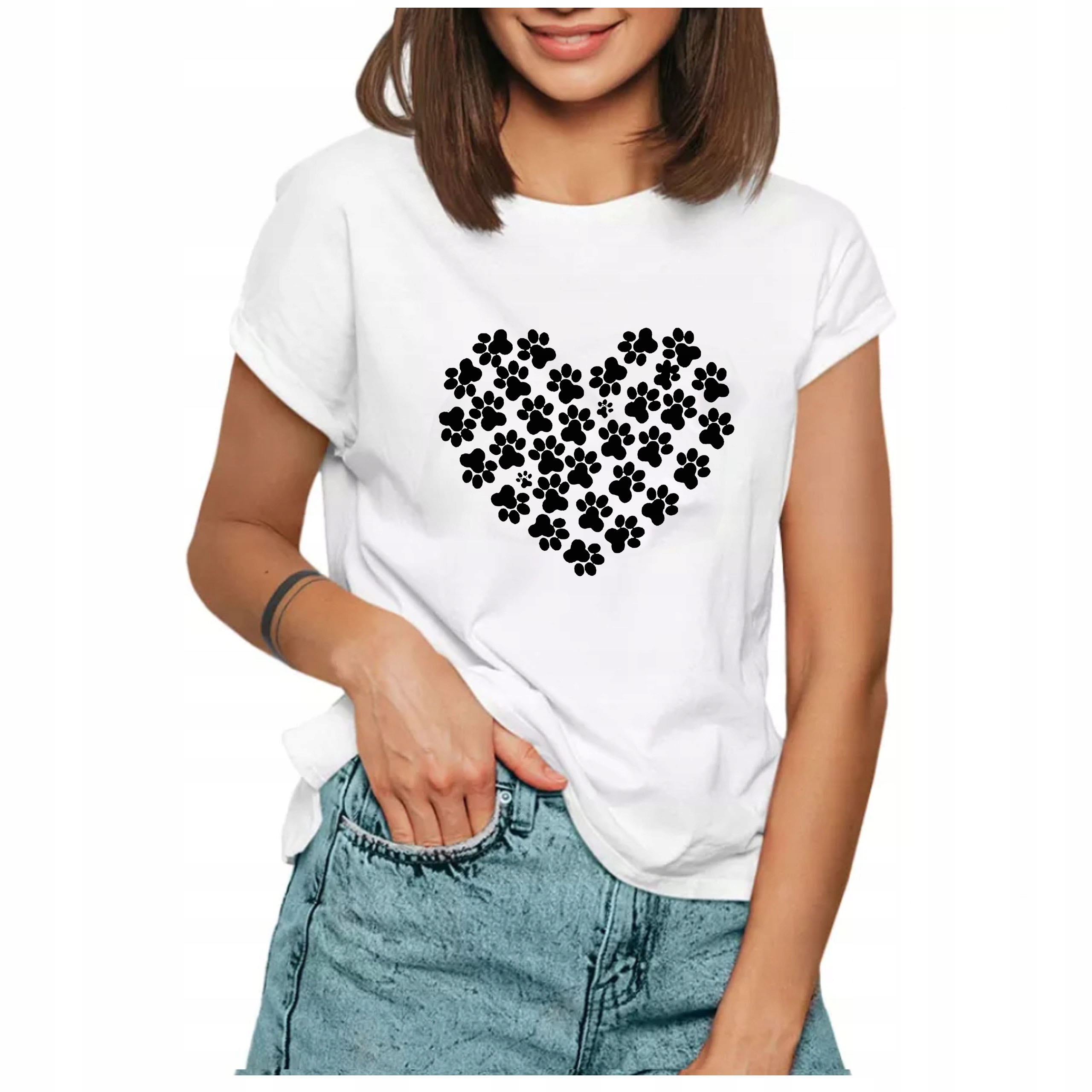 KOSZULKA DAMSKA T-SHIRT Z NADRUKIEM ŁAPY PSA L Model Dla Mamy MATKI Mama Urodziny PREZENT