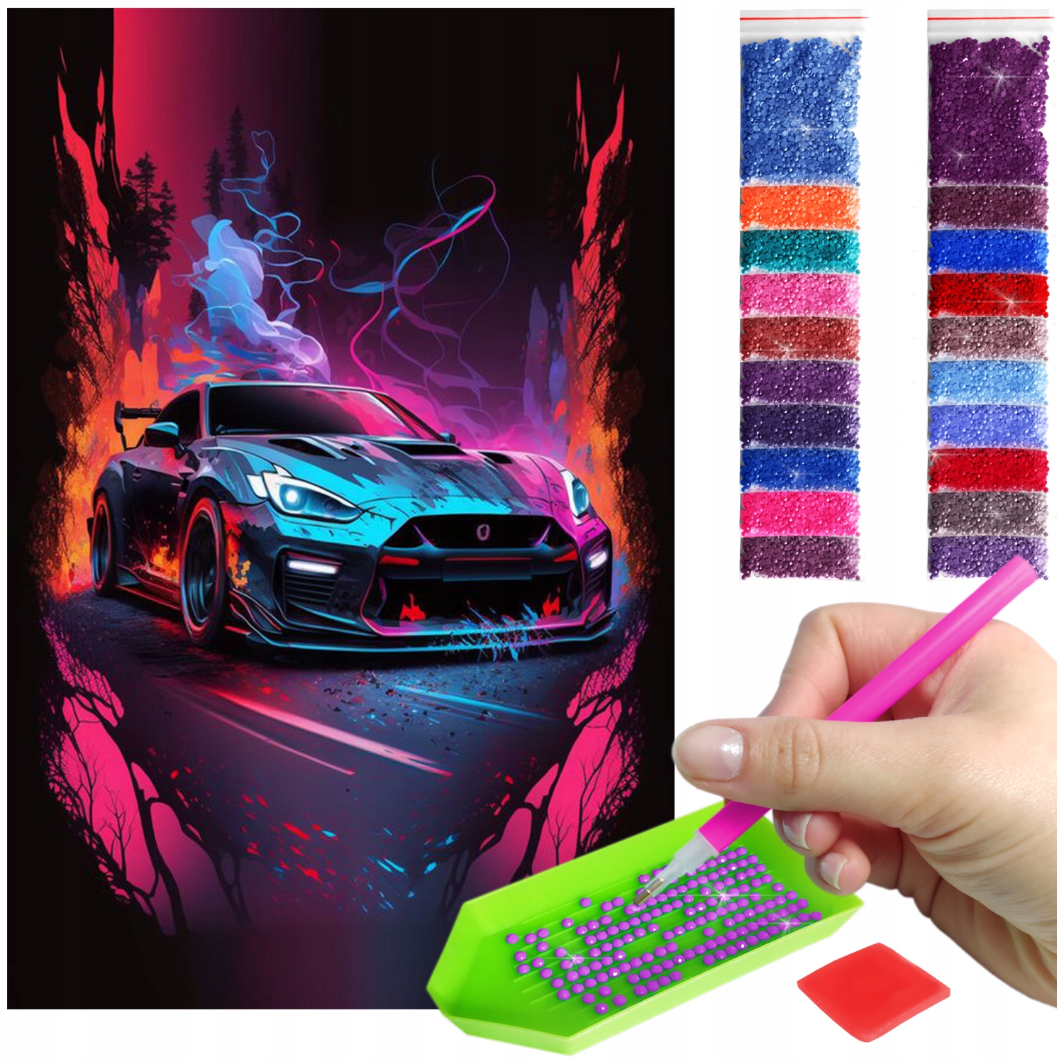 Výšivka Diamond Painting mozaika ohnivé neonové auto sada