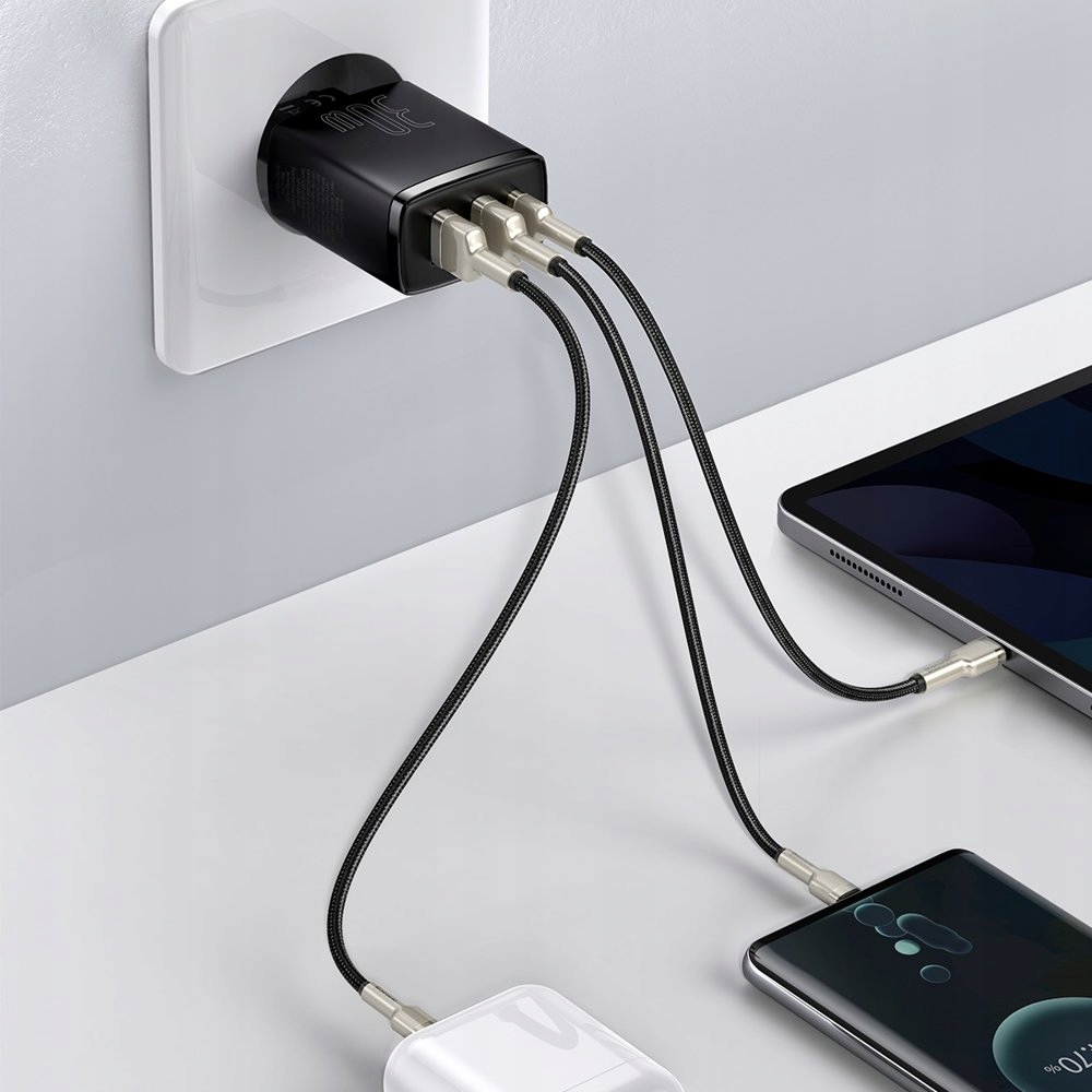BASEUS SZYBKA ŁADOWARKA SIECIOWA UNIWERSALNA USB-C/2x USB MOCNA 30W PD QC Liczba urządzeń ładowanych jednocześnie 3