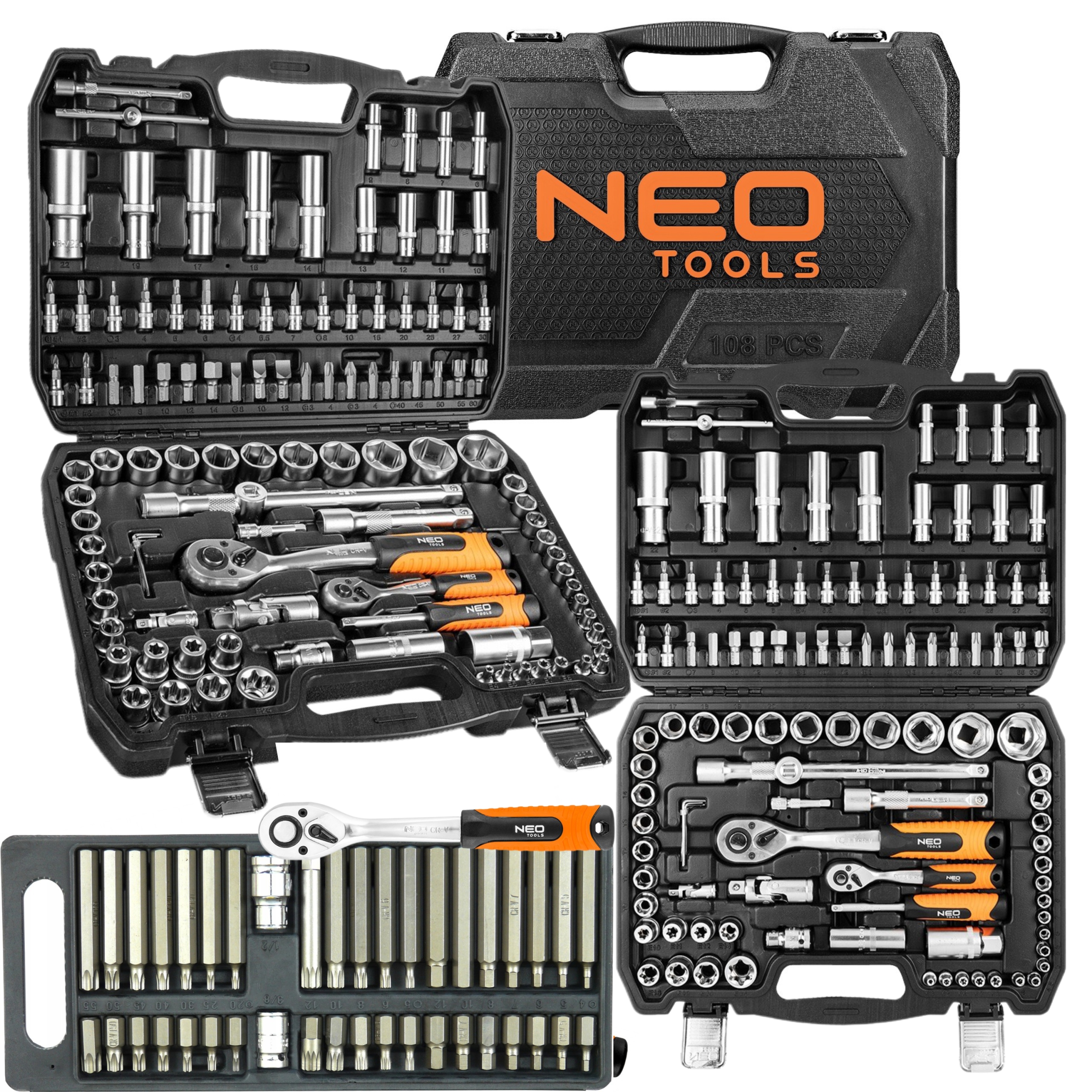 NEO ZESTAW KLUCZY NASADOWYCH 108E 1/2" 1/4" NASADKI BITY SATYNA +TORX 40SZT