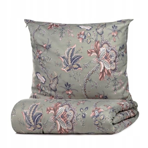 Pościel Claras z mikrofibry szara w liście i kwiaty 220x200 cm Homla