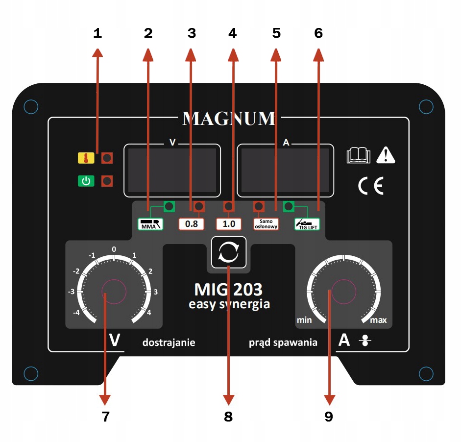 SPAWARKA INWERTOROWA MAGNUM MIG 203 EASY SYNERGIA MMA TIG 230V 200A FLUX Maksymalna średnica elektrody 4 mm