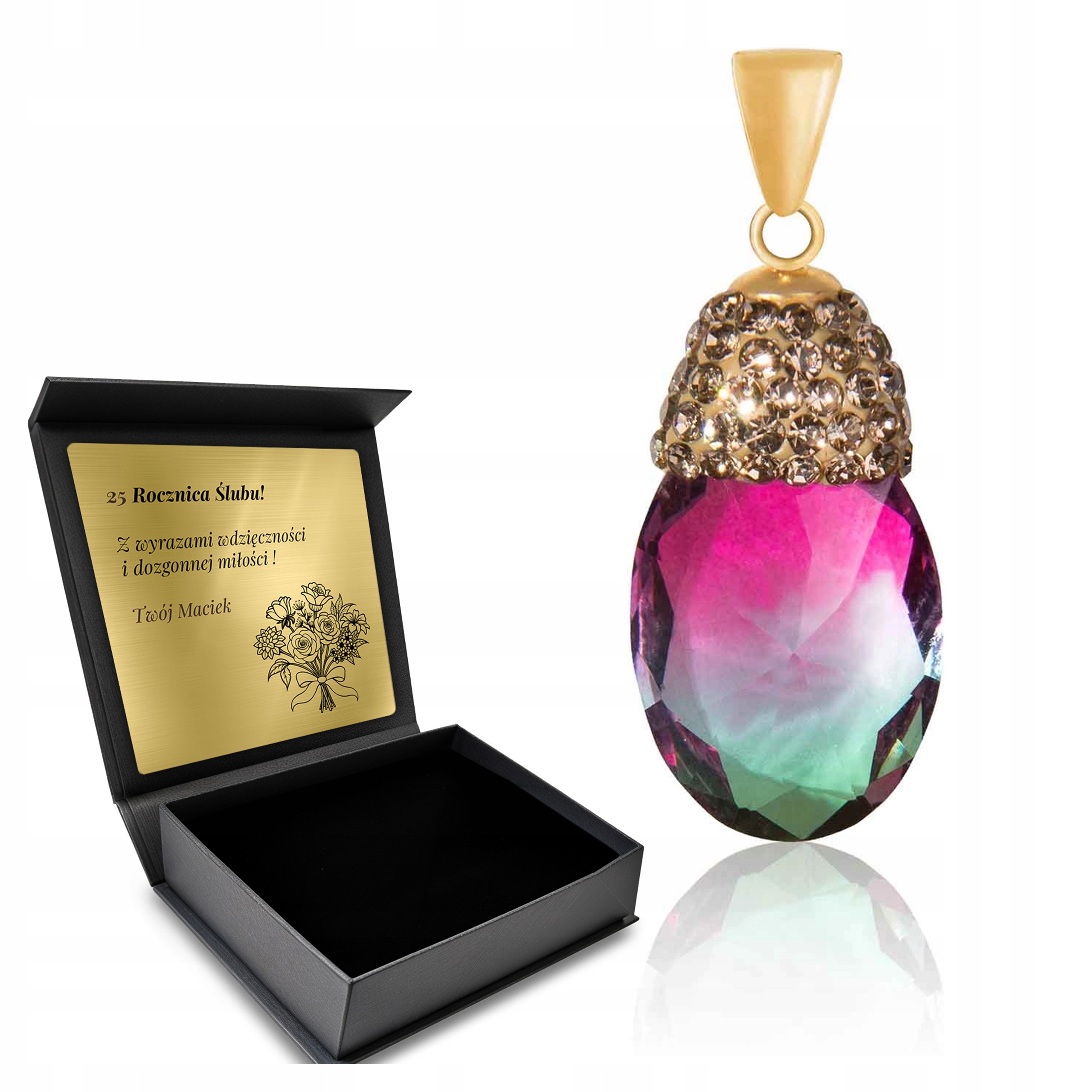 Zlatý Náhrdelník Zirkony Turmalín Šperky Stříbro 925 Pro ženy Gravírování