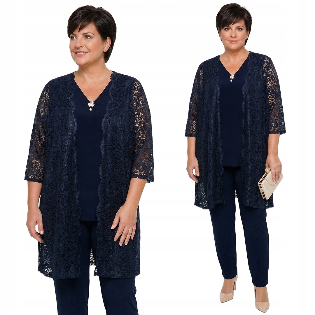 Tmavě modrý komplet s krajkovým přehozem plus size velikost 48/50