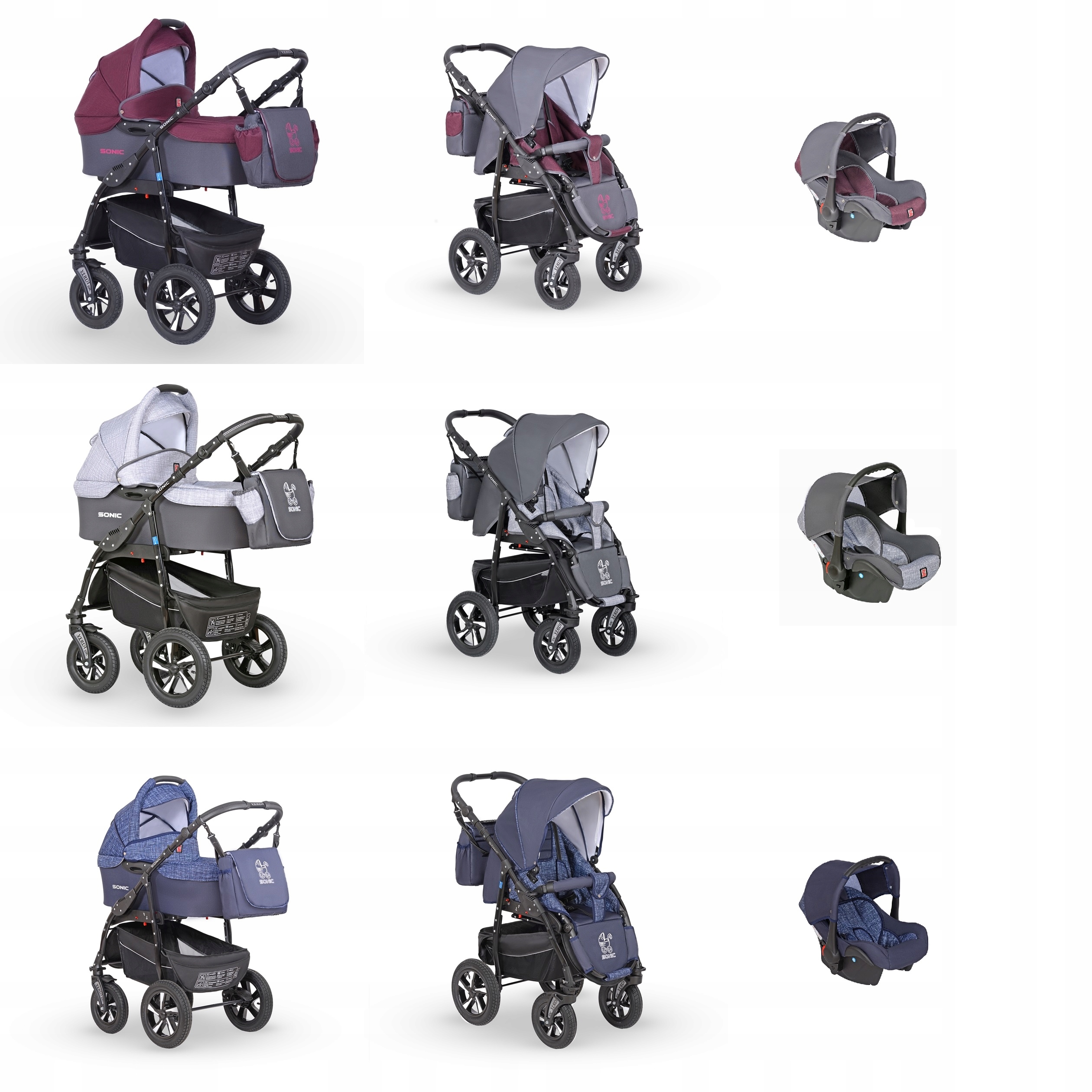 WÓZEK DZIECIĘCY VERDI SONIC 3W1+ TORBA + AKCESORIA Rodzaj kół Pompowane