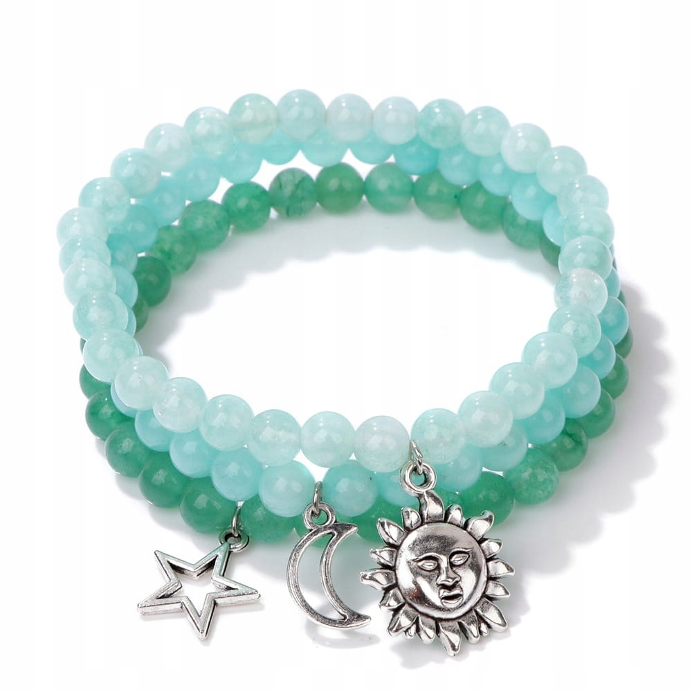Zestaw 3 Bransoletek z Kamieni Naturalnych Chalcedon, Awenturyn, Amazonit