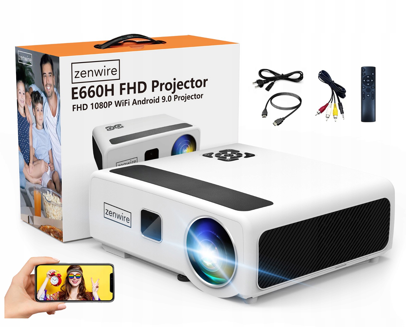 Projektor LED projektor WiFi Android TV FULL HD 4K 24000lm 800 ansi Autofocus