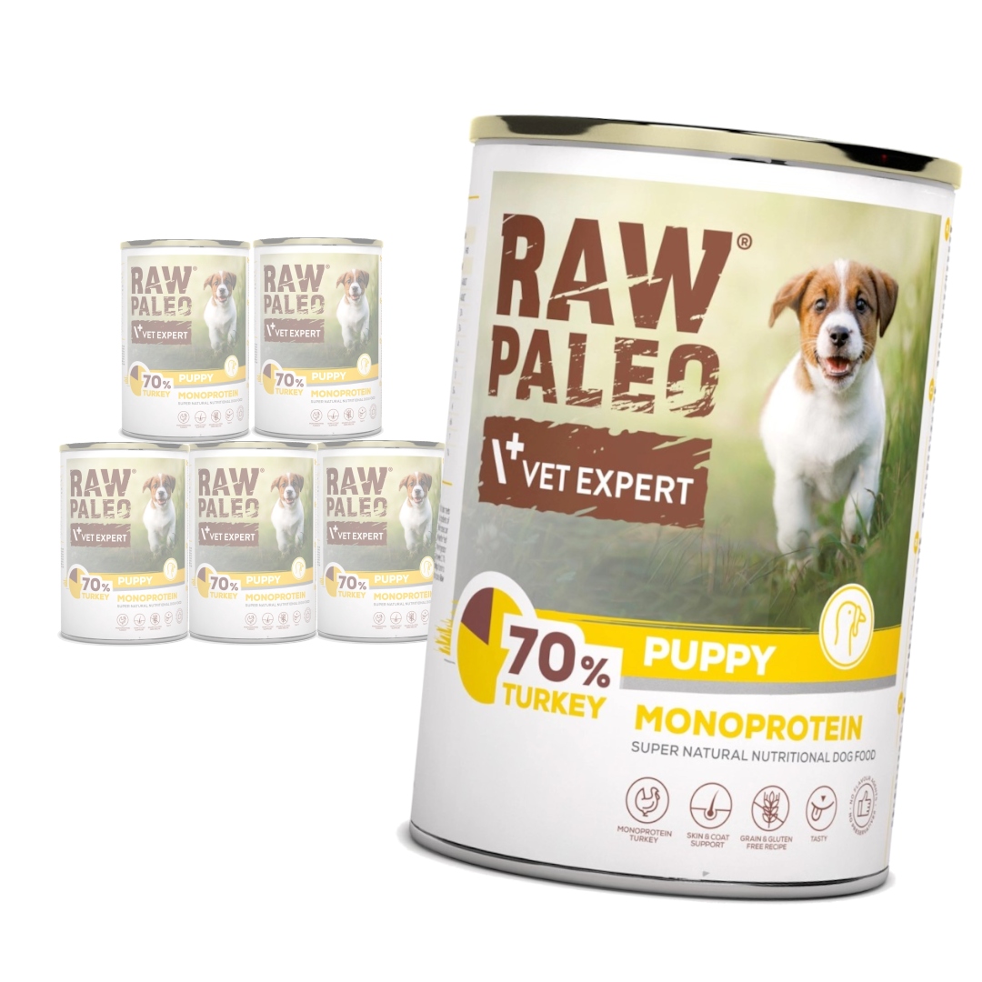 Levně Vet Expert Raw Paleo Puppy Mono 6x400g Vlhké Krmivo pro štěňata s krůtím masem