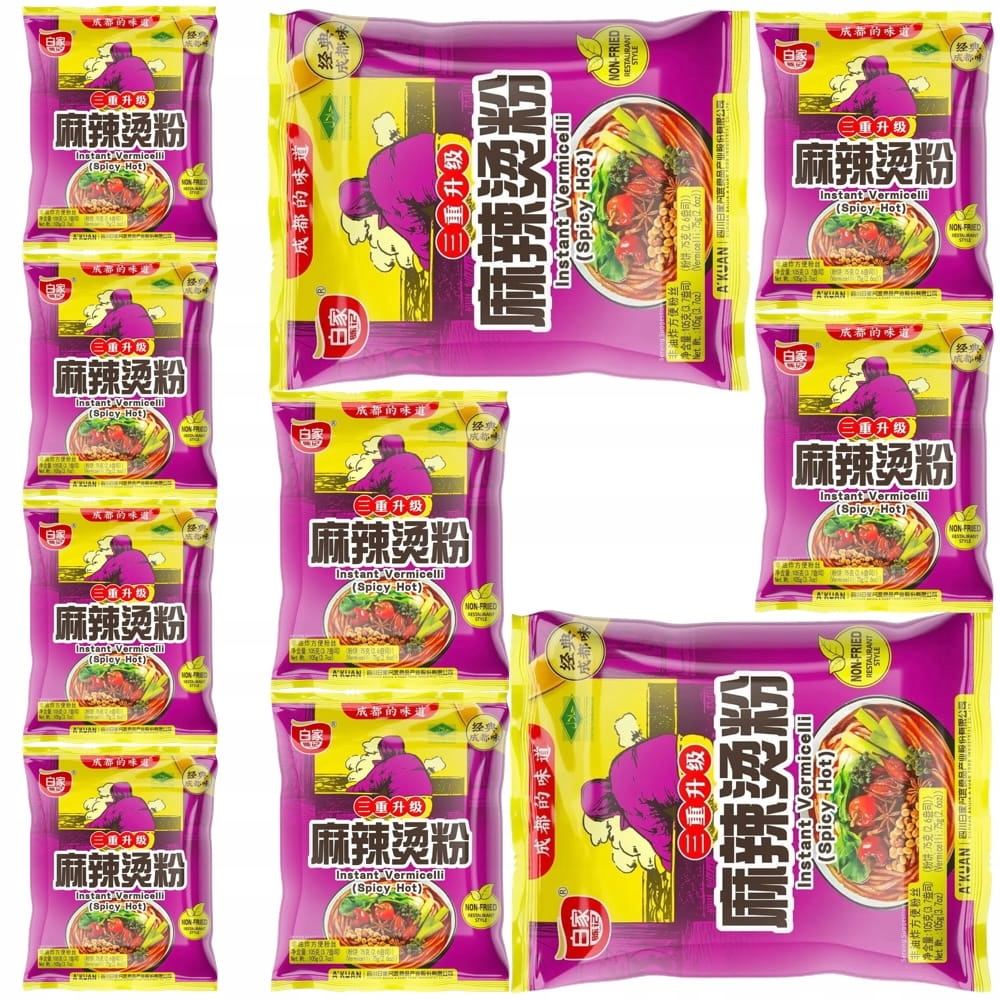 10 x Čínská instantní polévka na těstoviny Vermicelli Spicy Hot 105 g Baijia