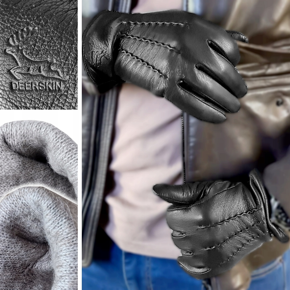Kožené zimní pánské Rukavice Jelení Kůže Vlna teplé Dotykové, XL