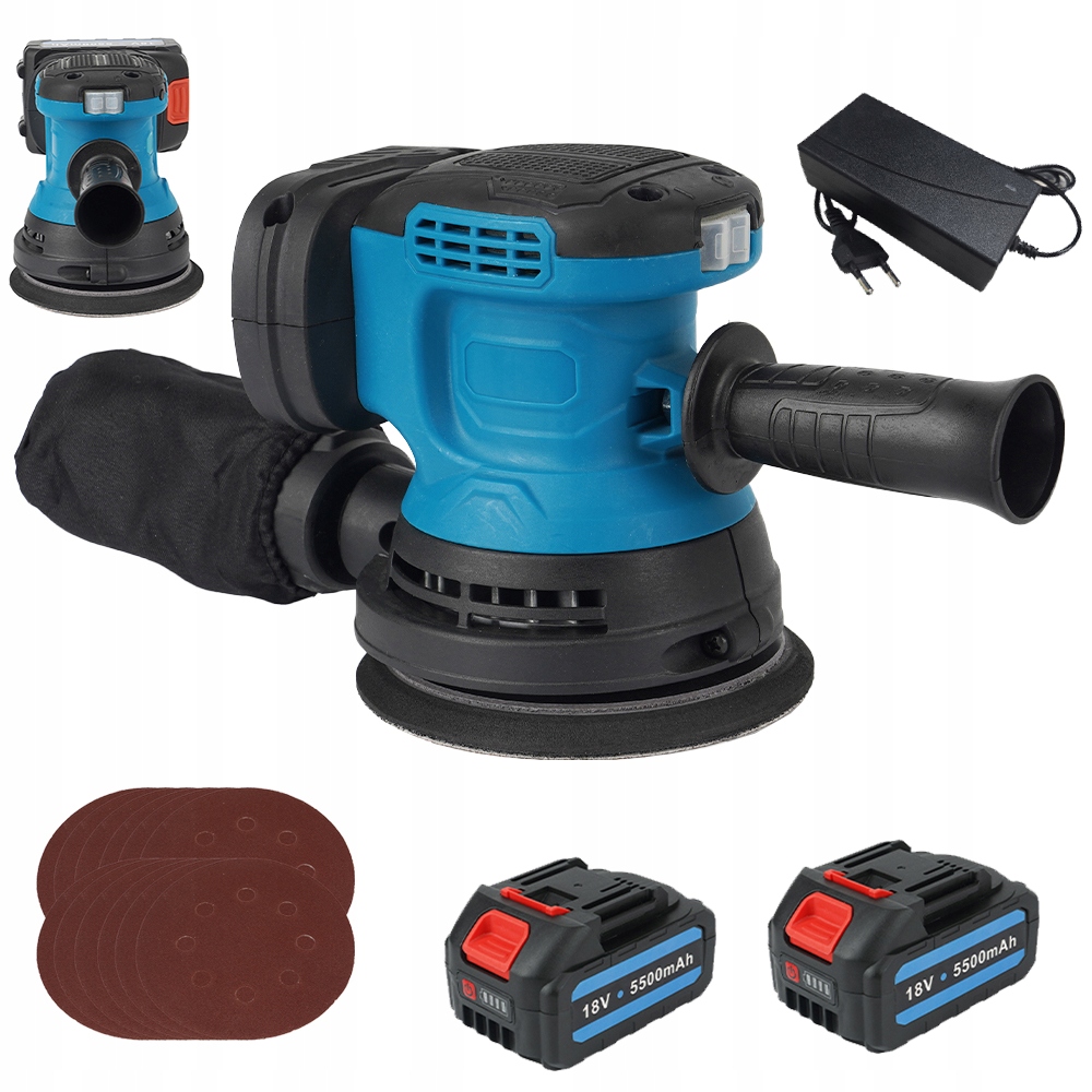 Bruska Lehká Silná 125 mm Leštička Regulace 2x Aku 12x Brusný papír