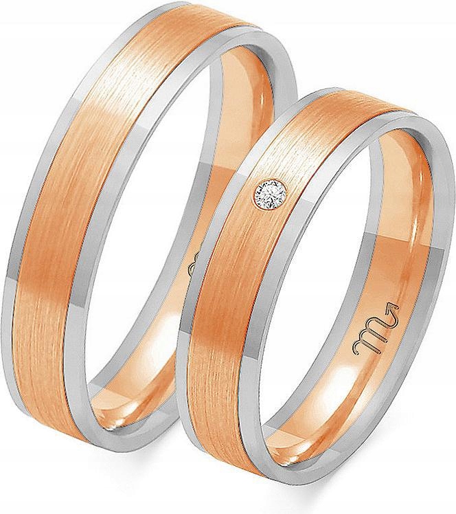 Růžový zlatý snubní prsten pro pár 585 svatba r 11 12 13, unisex kolekce gravírování