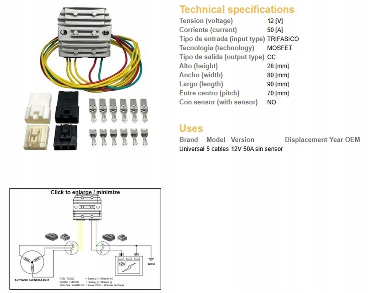 Dze Univerzálny Mosfet Regulátor Napätia (50A) 5 Káblov (3X Žltý 1X Červený
