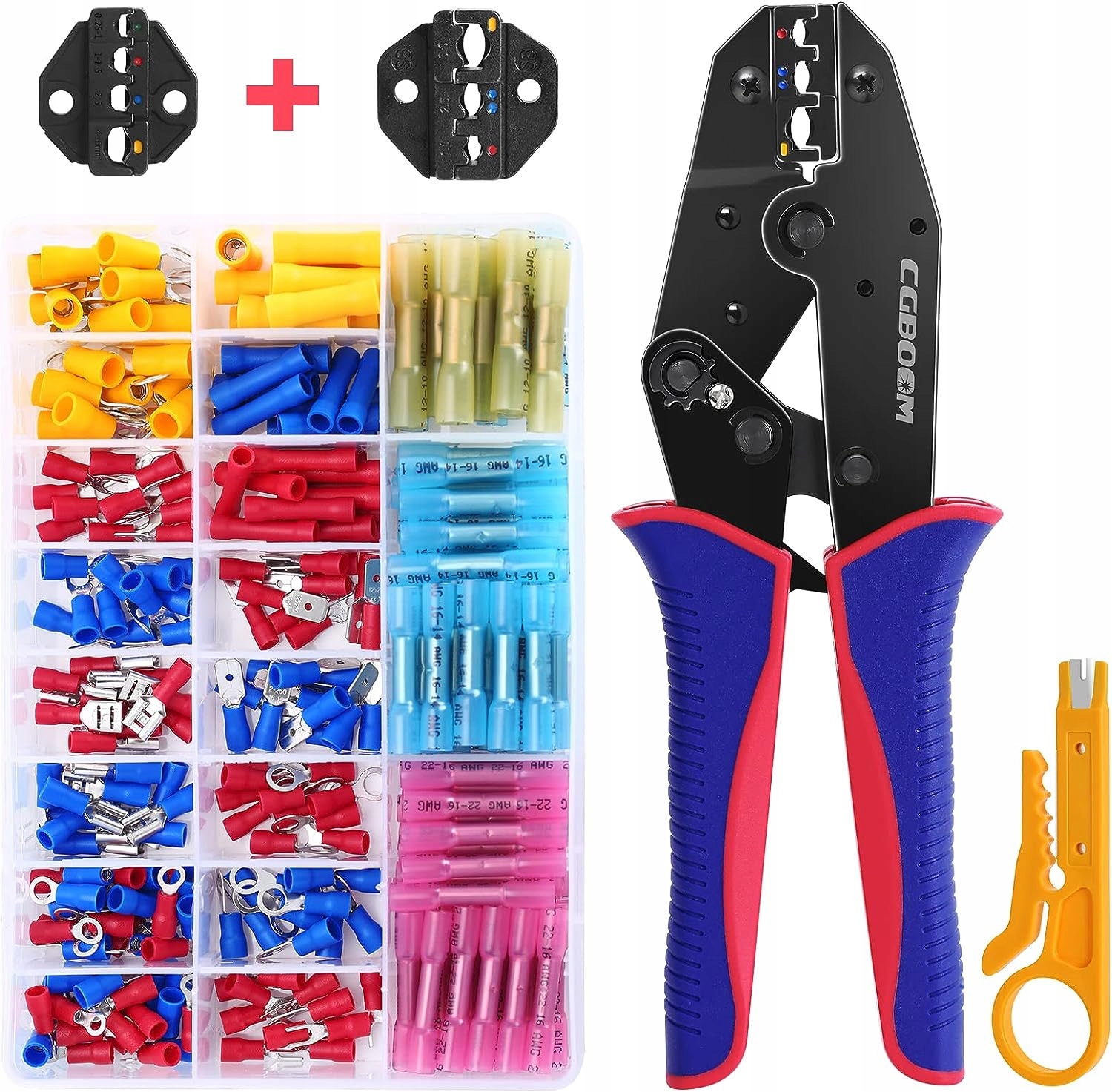 SZCZYPCE ZACISKOWE DO KABLI 200 KOŃCÓWKI KABLOWE 100 ŁĄCZNIKI STYKOWE ETUI