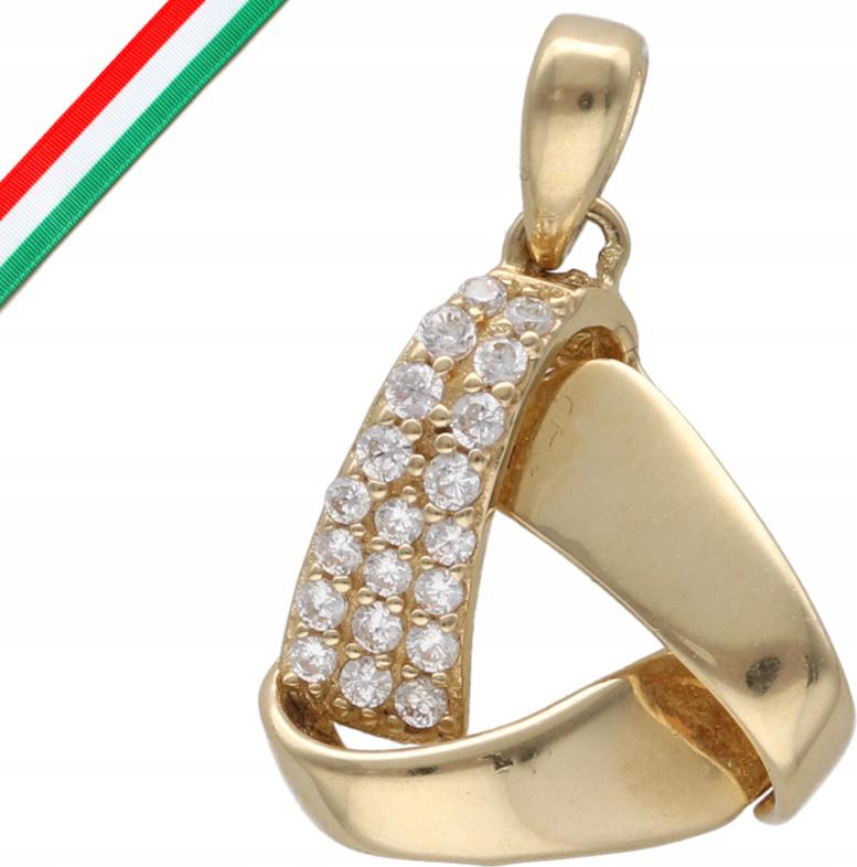 Zlatý přívěsek 585 trojúhelník s bílými zirkony 1,39 g, moderní vzor