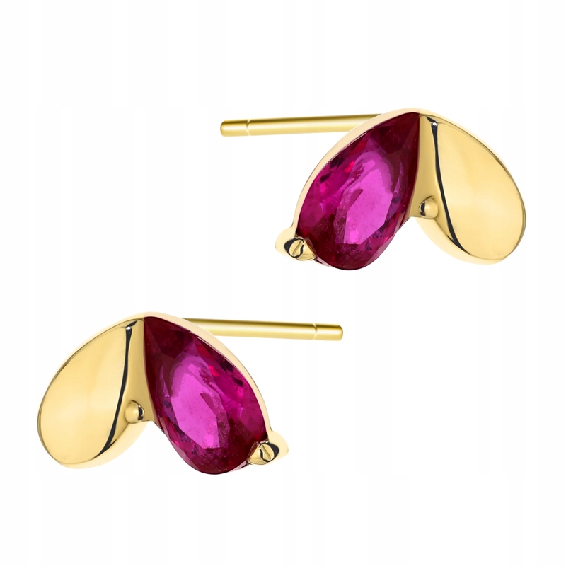 Zlaté Náušnice Dámské pr. 585 Jemné s Rubínovými zirkony 14k