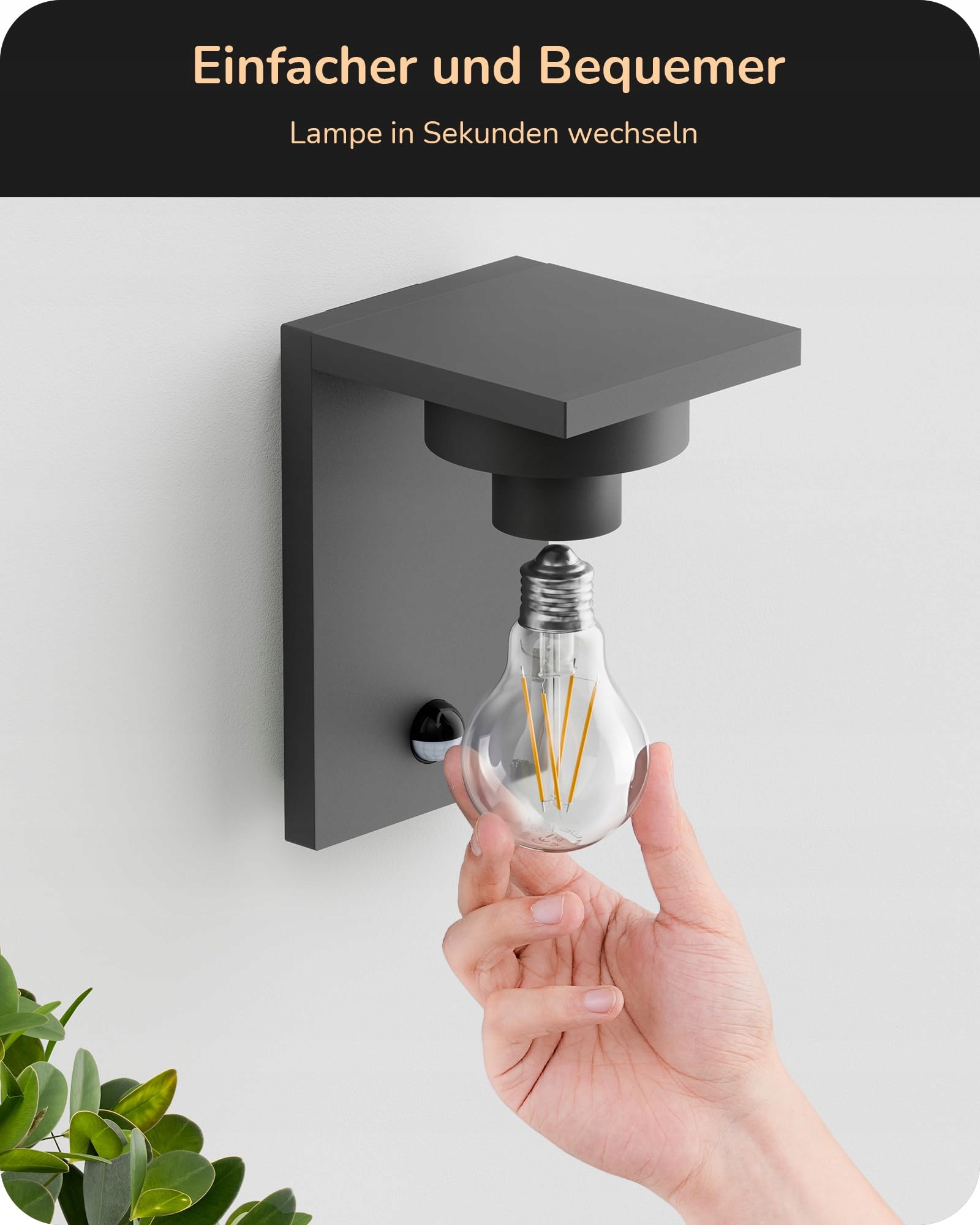 Lampa Zewnętrzna Ścienna Z Czujnikiem Ruchu E27 IP44 Antracyt EDISHINE — miniatura 9