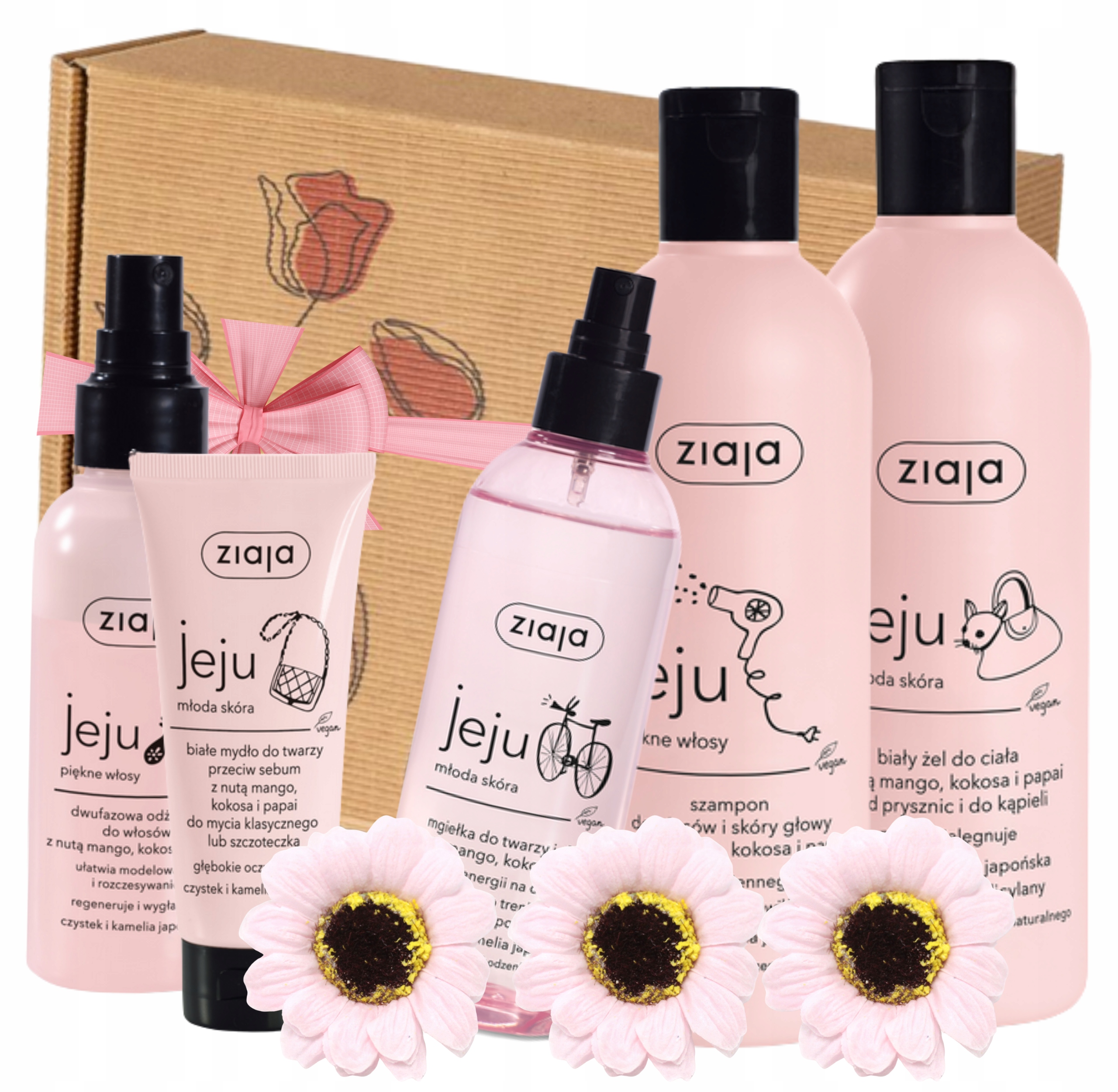 Ziaja Jeju Różowy Zestaw w pudełku kwiaty mydlane