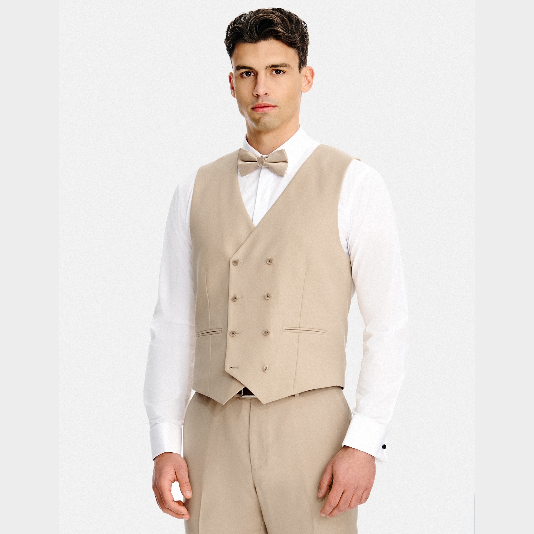 Béžová dvouřadá pánská obleková vesta Pako Lorente vel