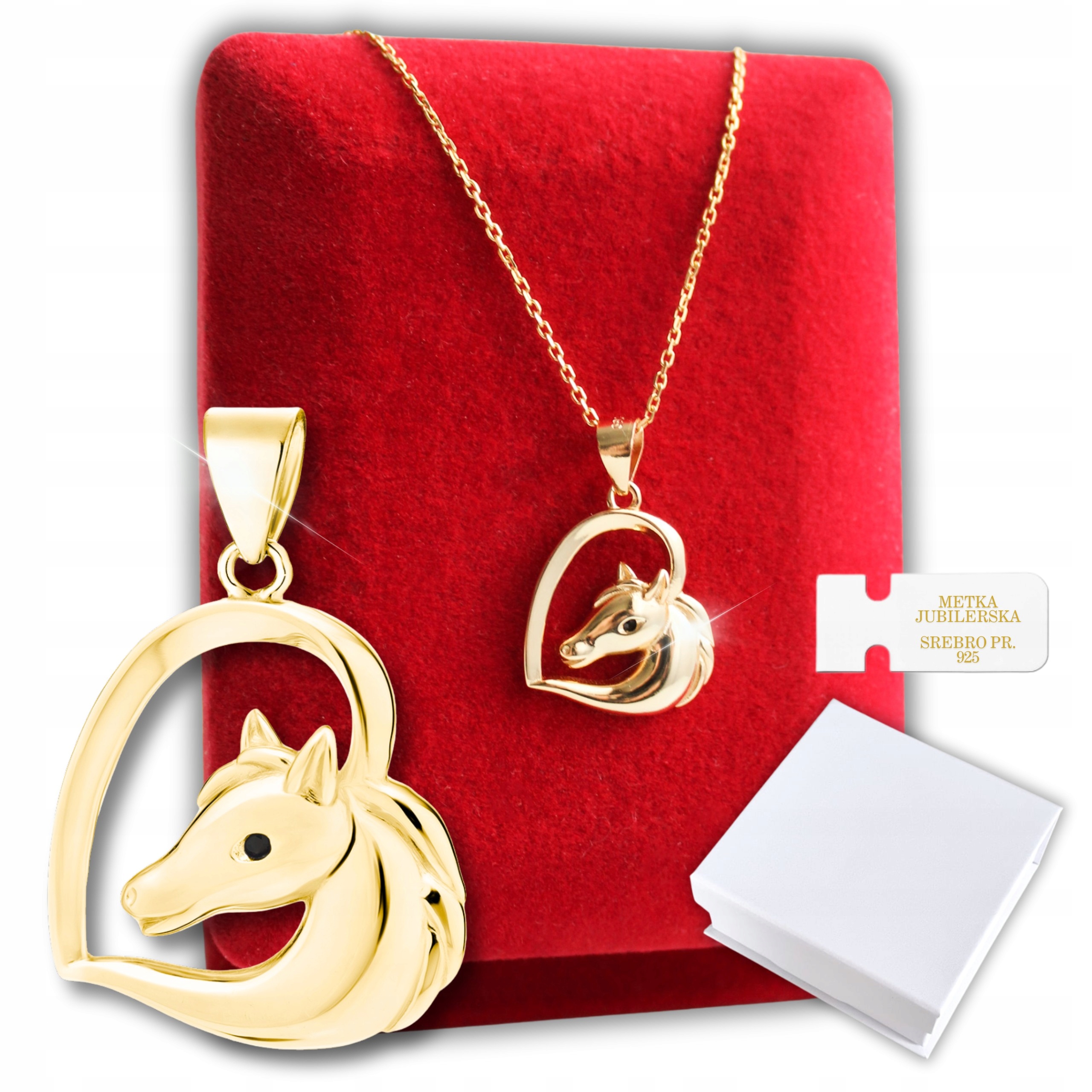 Zlatý Řetízek Náhrdelník s koněm Srdce Srdíčko Koník 925 jako Dárek