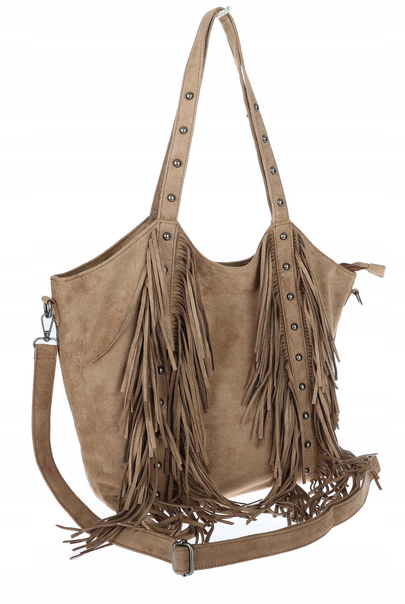 Dámská kabelka Semišová Třásně Shopper Taška přes rameno L3940 Béžová