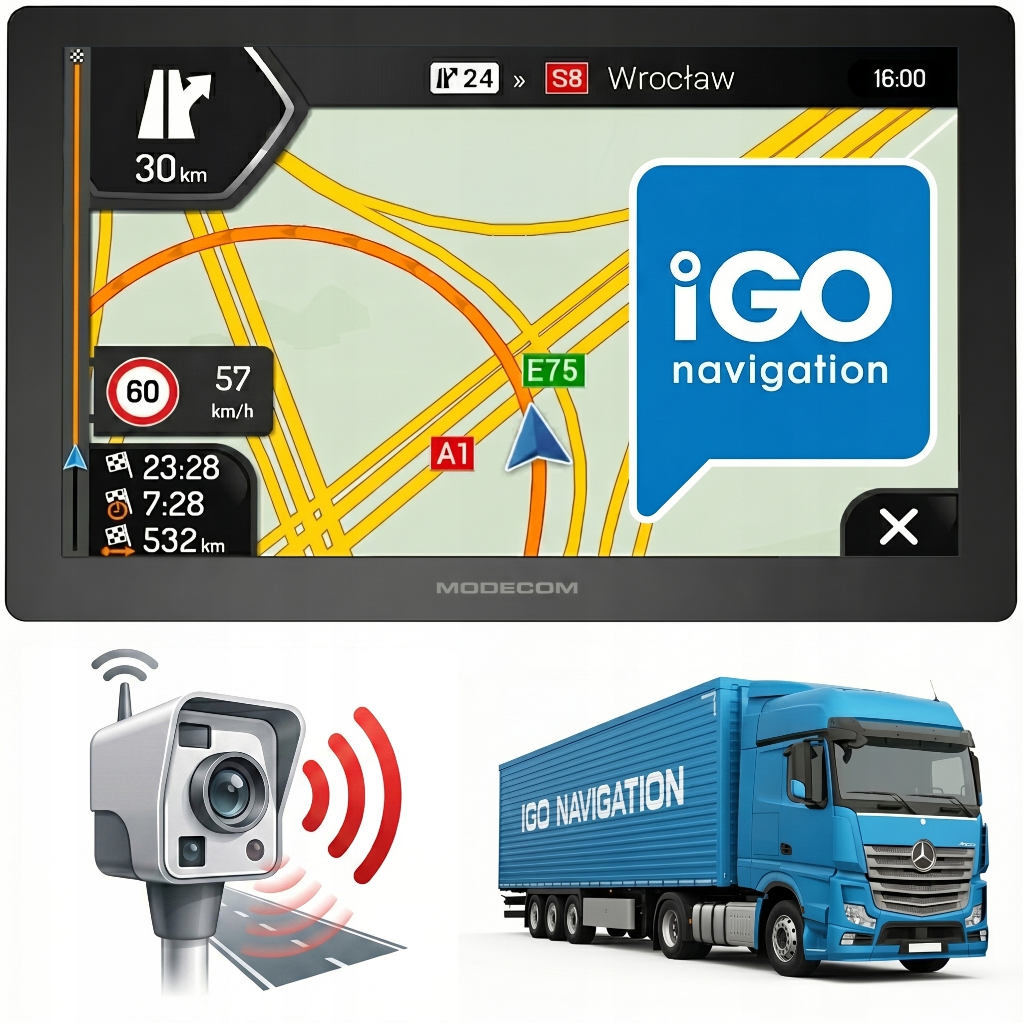 Nawigacja Ciężarówki Modecom CX 5.0 iGO Primo Truck Tir Bus Fotoradary 2026