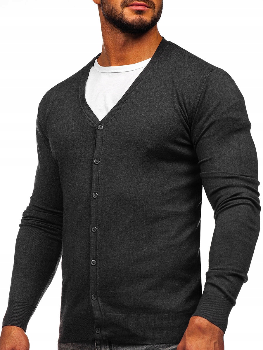 

Sweter Męski Rozpinany Grafitowy YY06 Denley_m