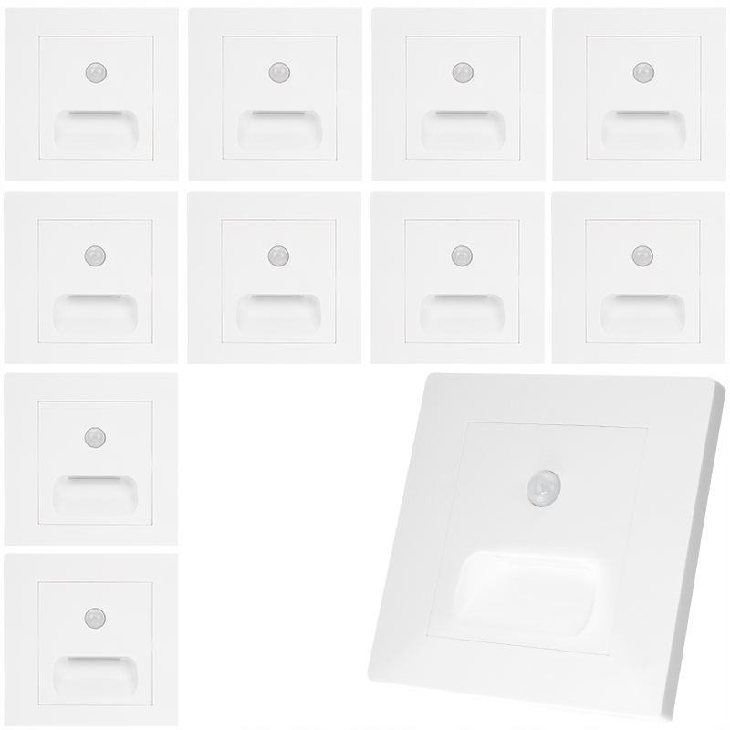 10x Lampka Oprawa Schodowa Na Schody Led Z Czujnikiem Ruchu Zmierzchu Biała