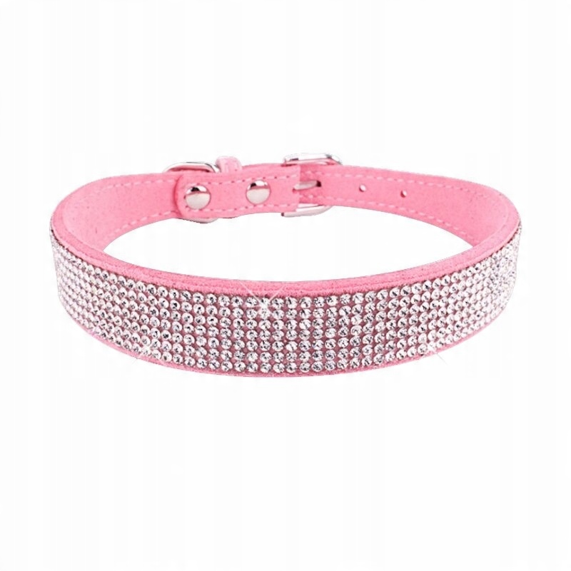 

Zamszowa obroża z diamencikami dla małego psa. Xs