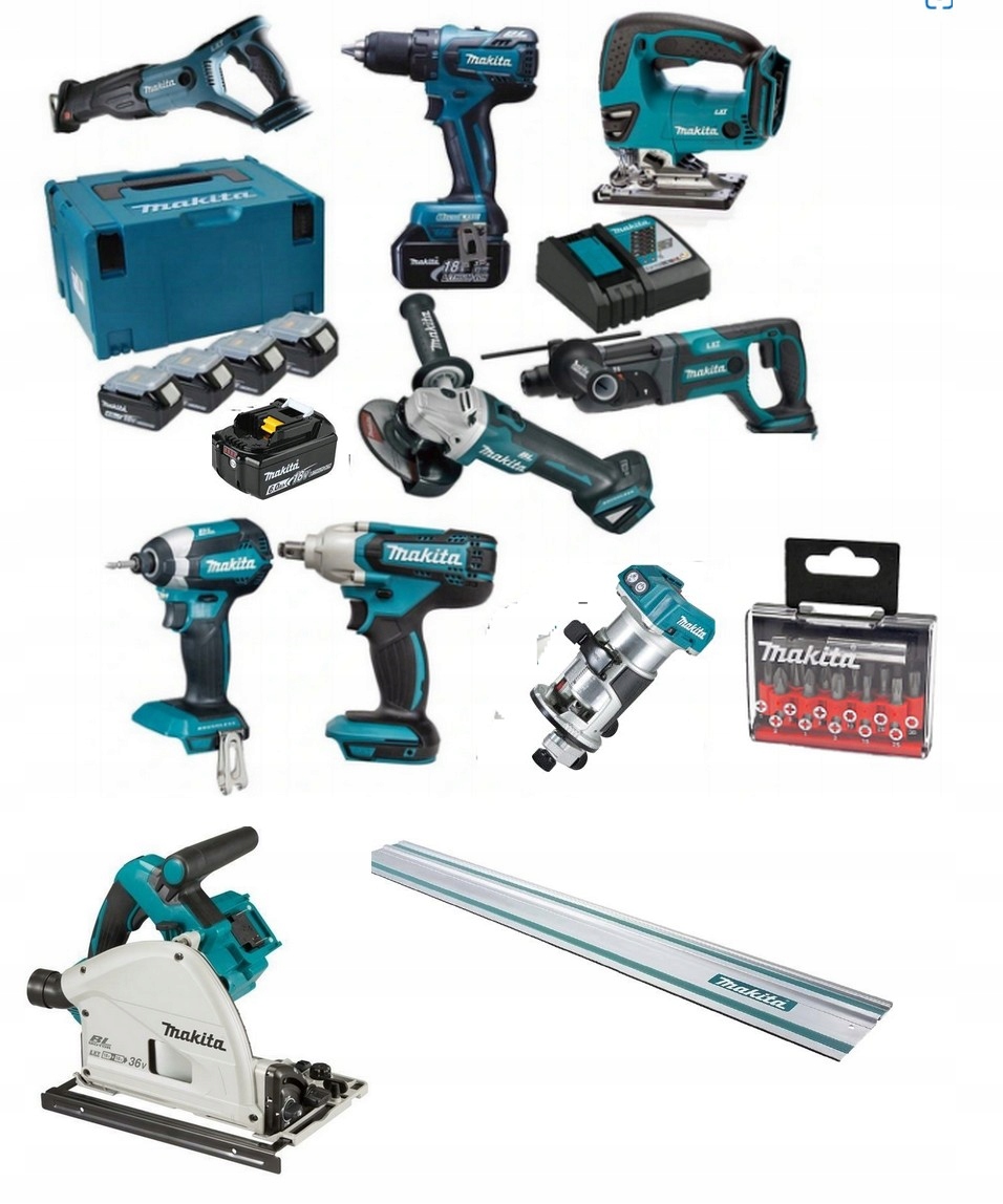 Makita zestaw DDF485 DTD153 DTW190 DGA504 DHR241 DJR186 DSP600 DJV180 DRT50