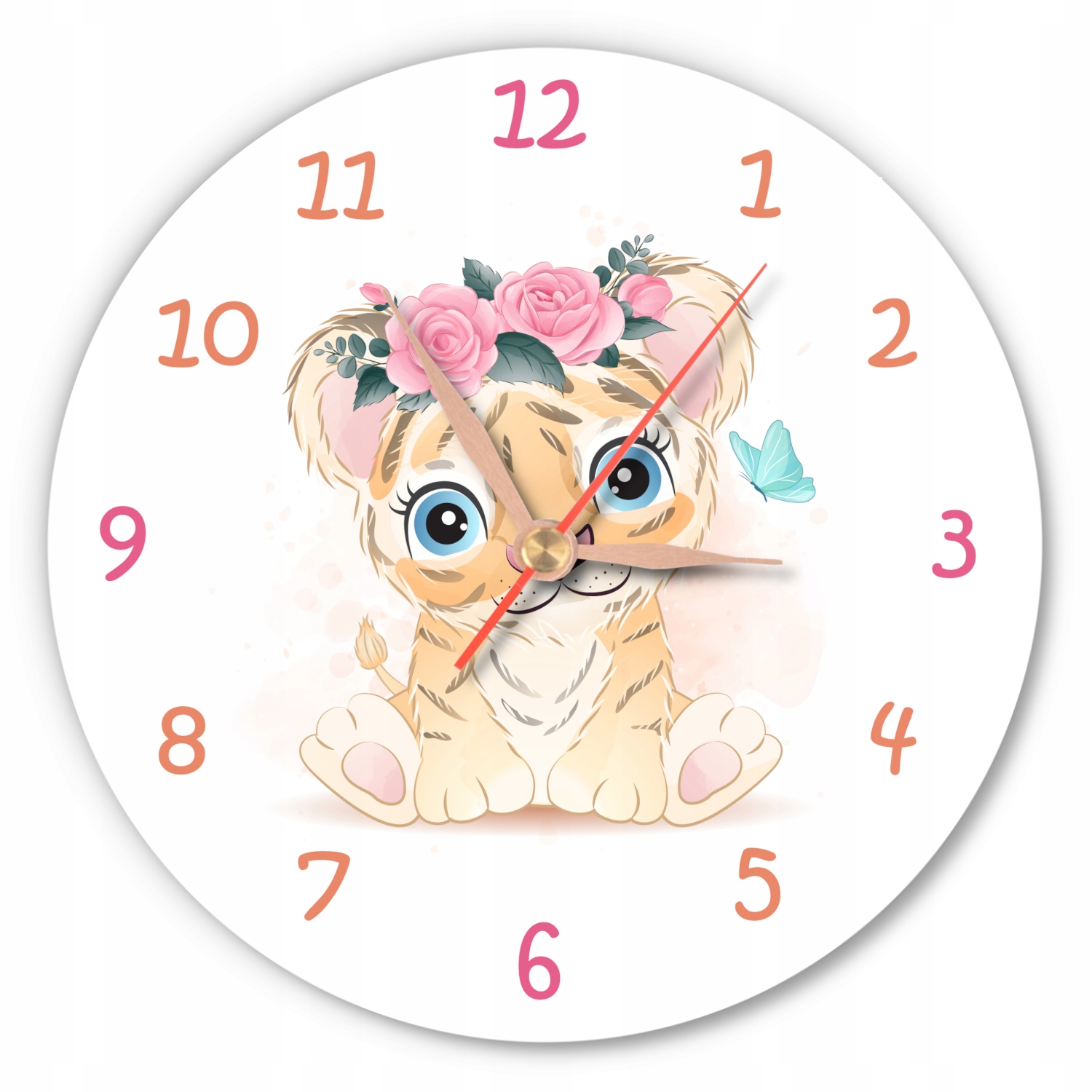 Okrągły zegar ścienny cichy mechanizm tygrysek