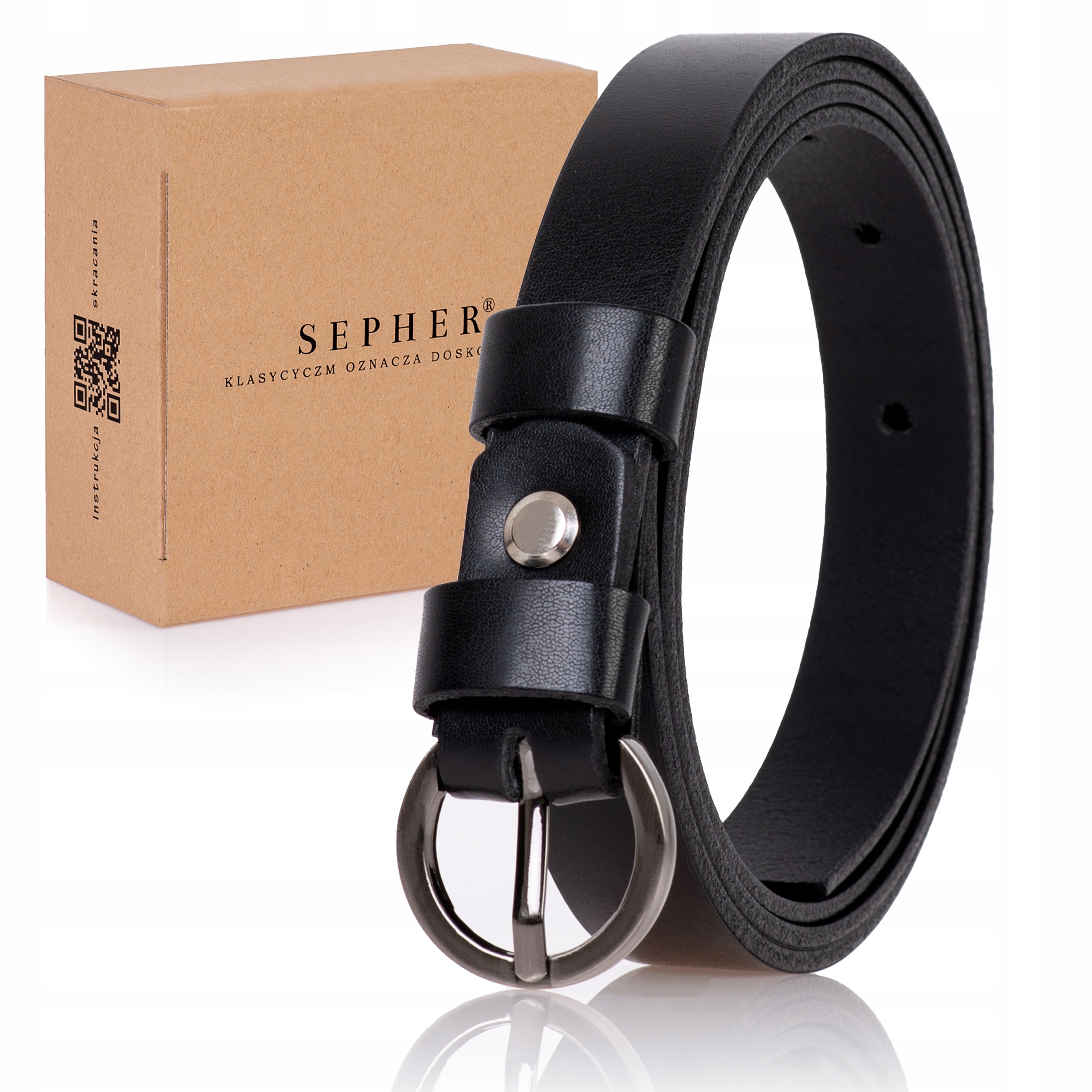 

Pasek skórzany Czarny damski 2cm skóra naturalna