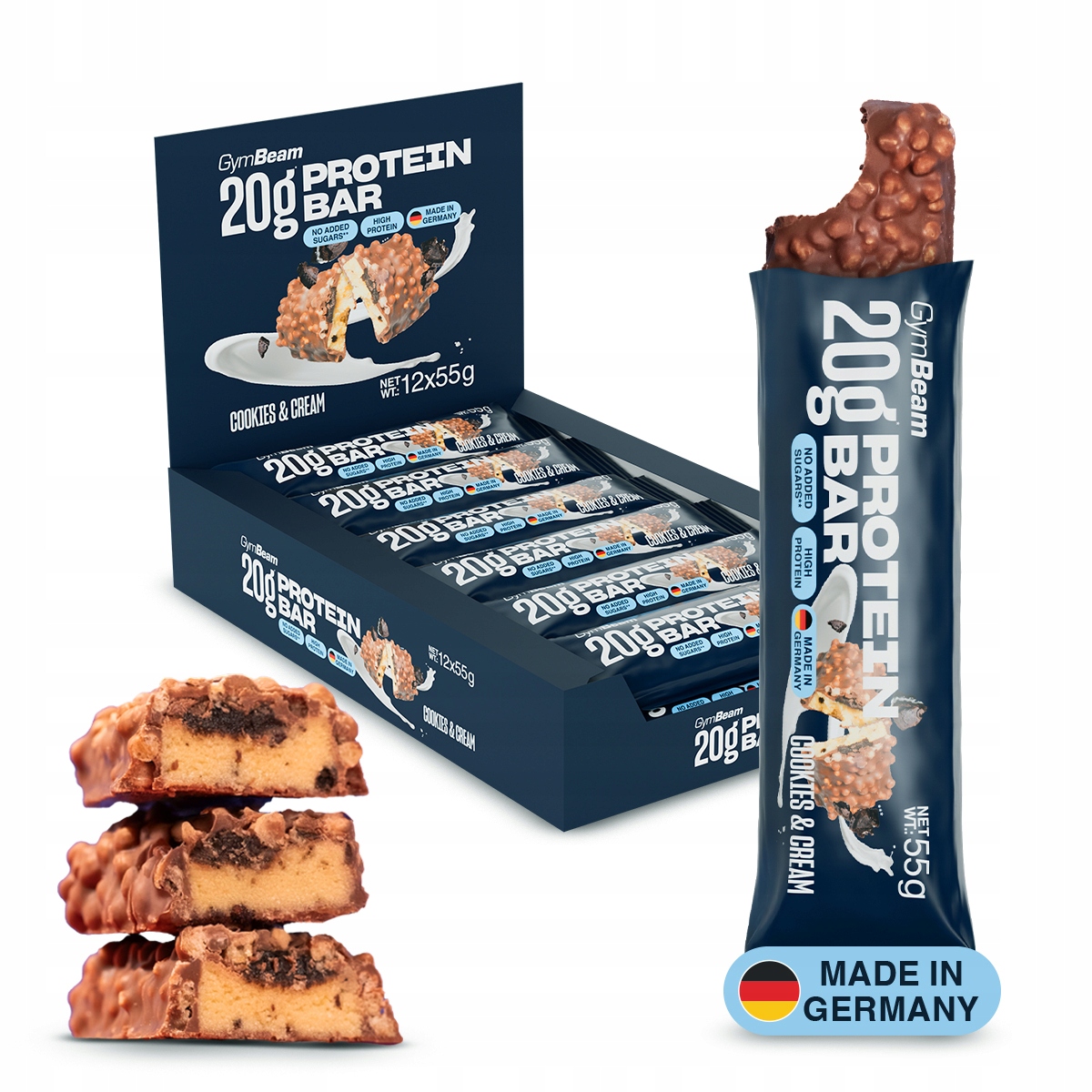 Baton Proteinowy 20 G Bez Dodatku Cukru Miękki GymBeam 12x55g cookies cream