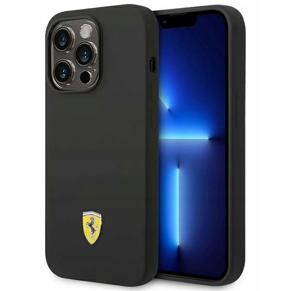 Pouzdro Ferrari Silicone Metal Logo pro iPhone 14 Pro černé