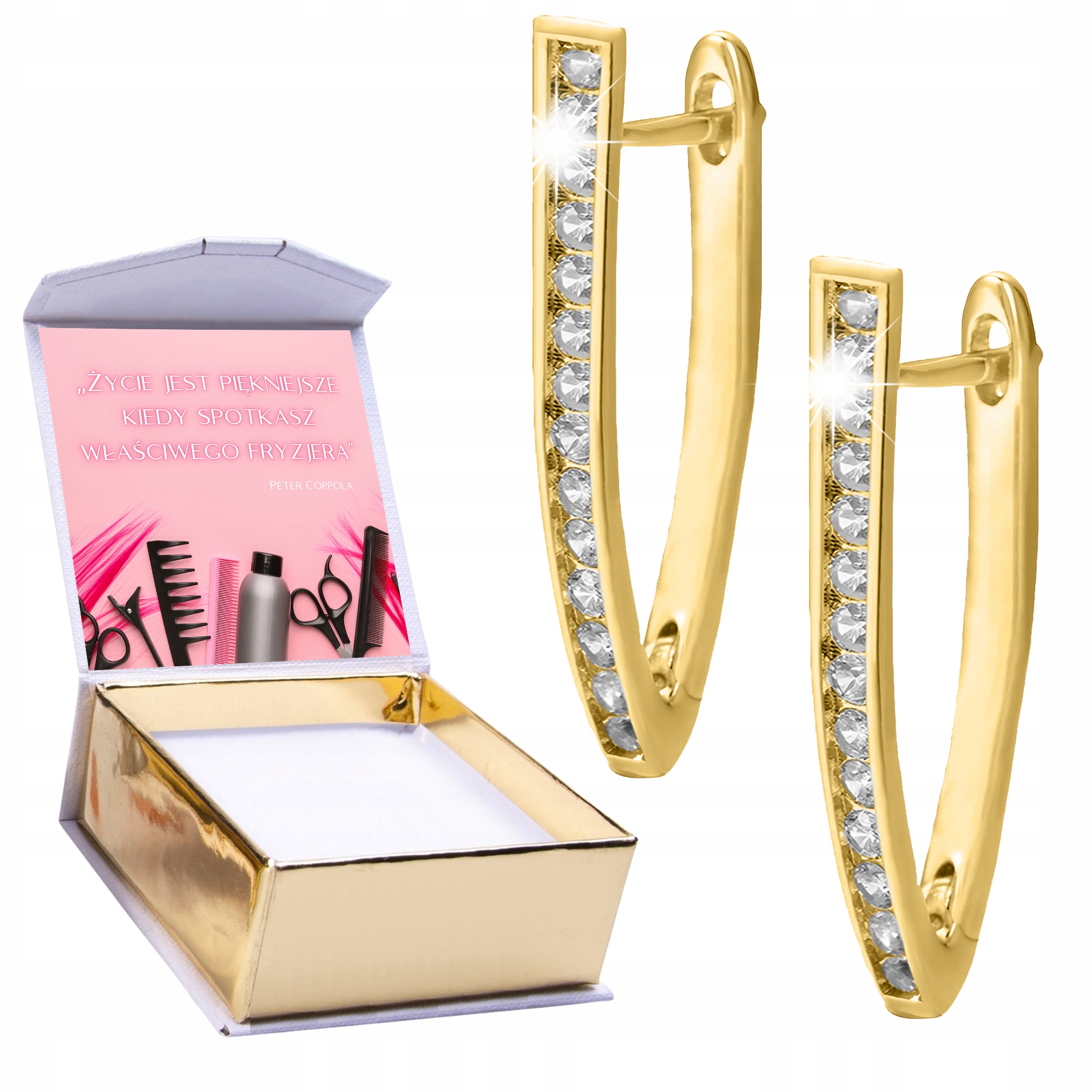 Zlaté Náušnice 925 Anglické zapínání Písmeno V s krystaly Potisk