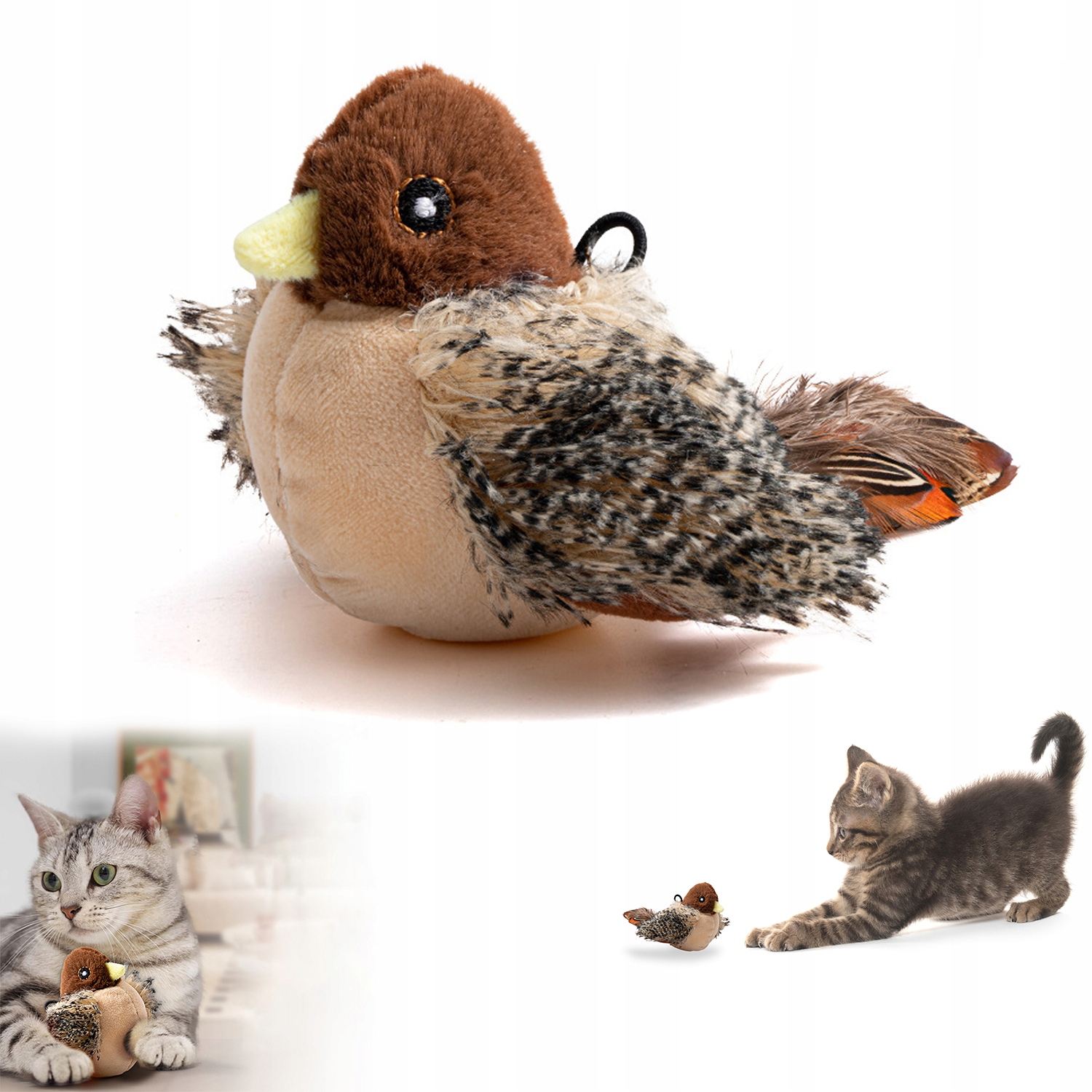 Levně Interaktivní Hračka Pro Kočky Pták Plyš Zvuk zvířat Lov Zábava