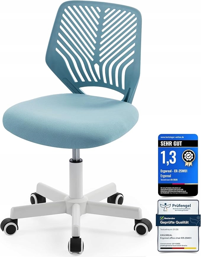 Ergonomiczny fotel biurowy bez podłokietników jasnoniebieski T05