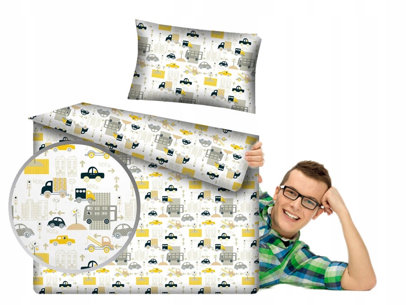 

Pościel Z Bawełny 140x200 Jasna Żółta W Autka