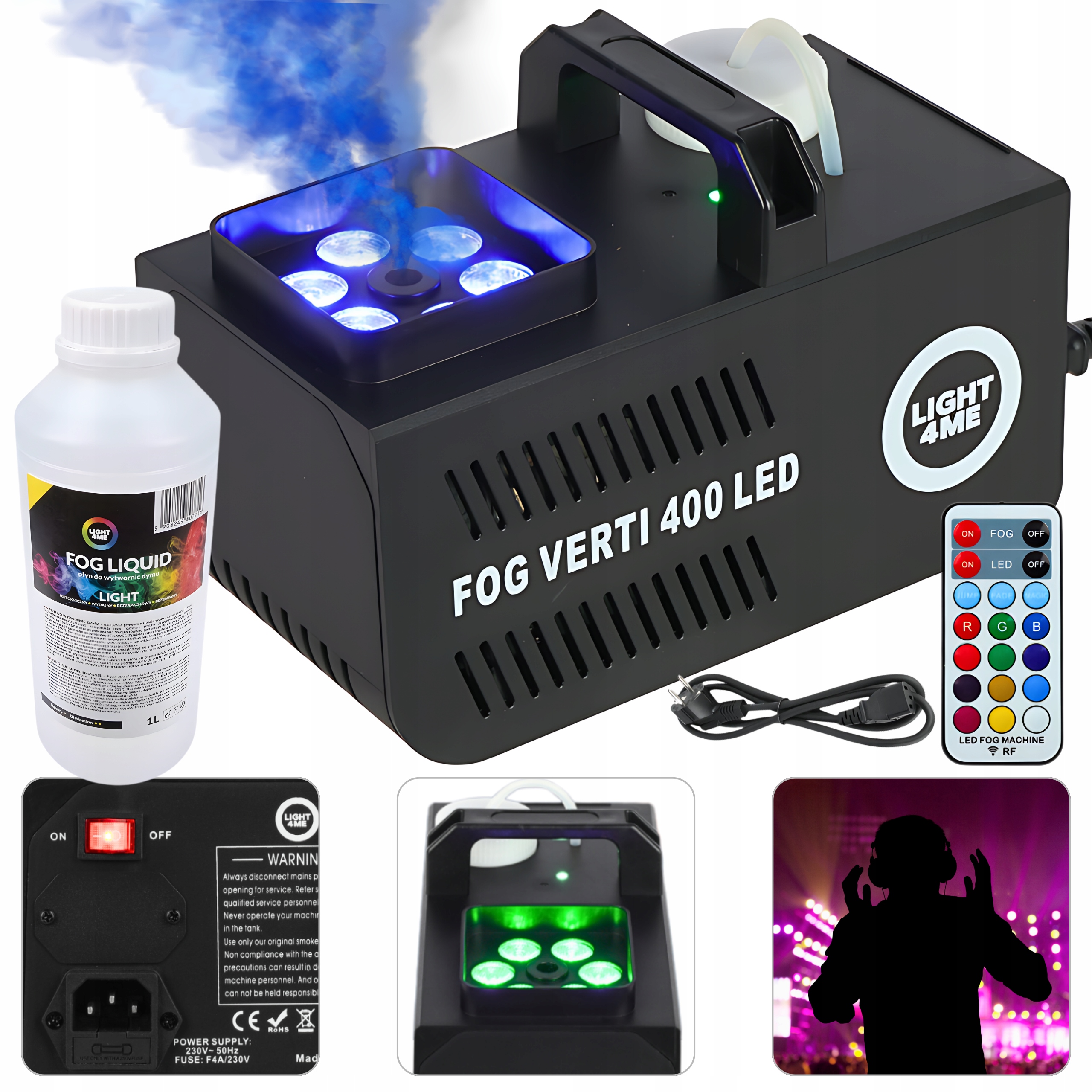 Výrobník Vertikálního Kouře, Mlha, Silný Kouř 8 Led Rgbw Diod Kapalinové Dálkové Ovládání